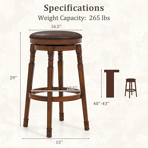 Miniatura 3 de Giantex Juego de 4 taburetes de bar giratorios de 29 pulgadas de altura de barra con asiento acolchado de piel sintética, reposapiés, marco de