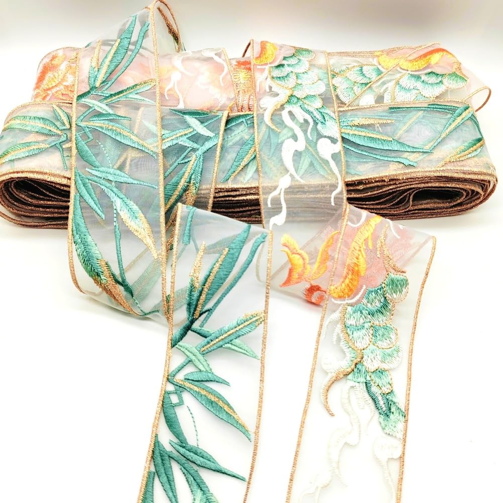 Wstążka z organzy 4,5 cm x 15 jardów, kwiaty, haftowana, z organzy, tiulowa, wstążka prezentowa, bordiura kwiatowa, taśma dekoracyjna, szeroka, koronkowa lamówka, koronkowa lamówka