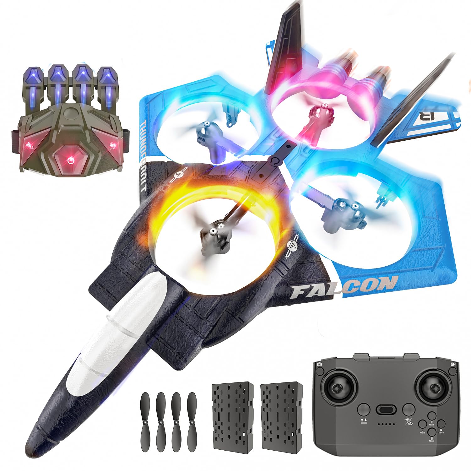 BEZGAR RC Airplane, 2.4GHZ 6-axis Gyro Remote Control Airplane, Gesture Control RC Helicopter, 360° Flip Fighter Jet Toy, Toys for Ages 8-13 with Colorful LED Navigation Lights Blue