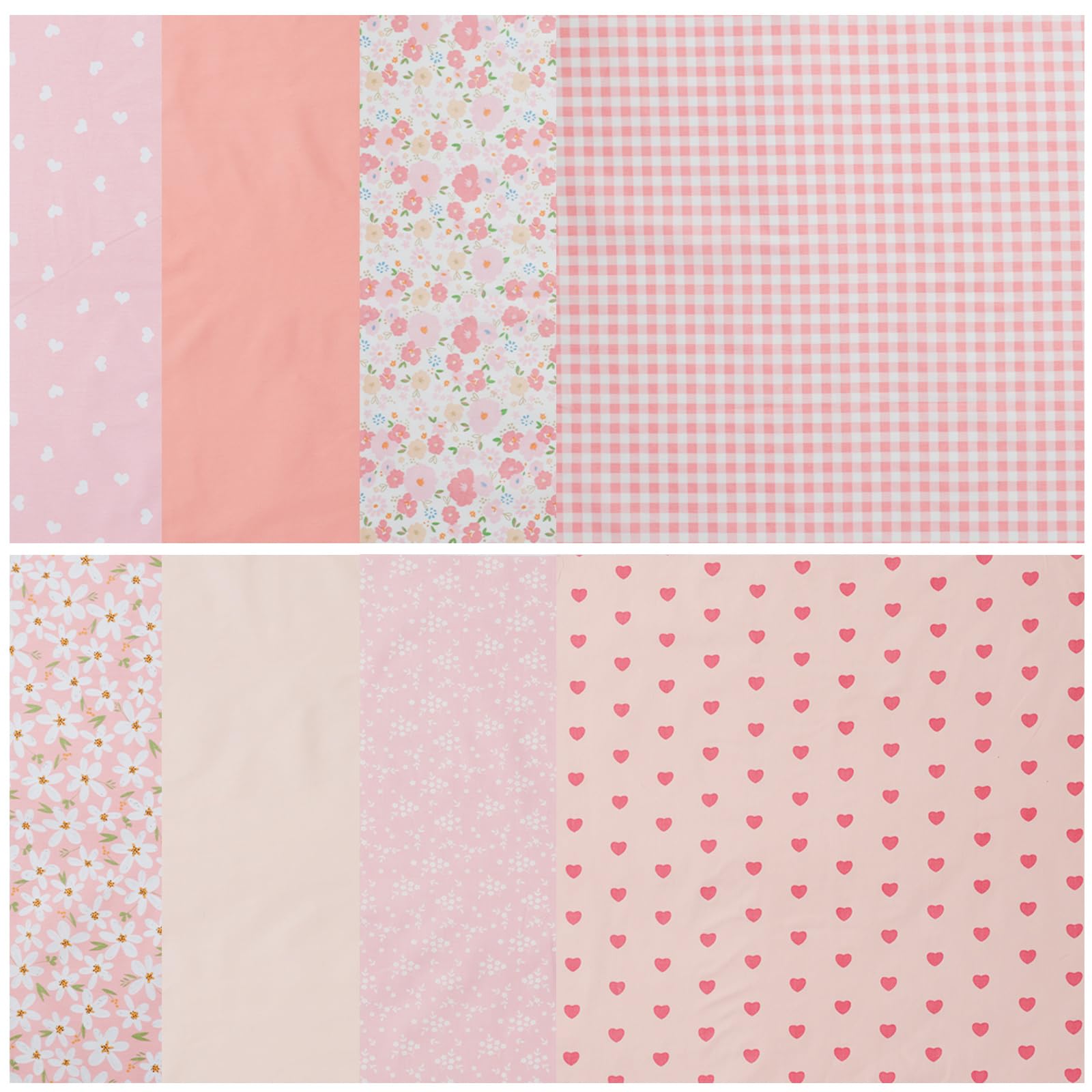 8Pcs Fat Quarter Fabric Bundles,50CM x 50CM Precut Cotton Quilting Fabric Squares Patchwork for Sewing,DIY Crafts & Home Décor(Pink)