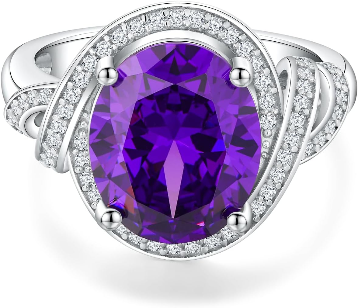 DAYBYDAY Big Sapphire/Emerald/Ruby/Aquamarine/Amethyst/Peridot Ring, 925 Sterling Silver Oval Cut Gemstone Engagement Rings for Women, 4-8 Carat Large Statement Cocktail Ring