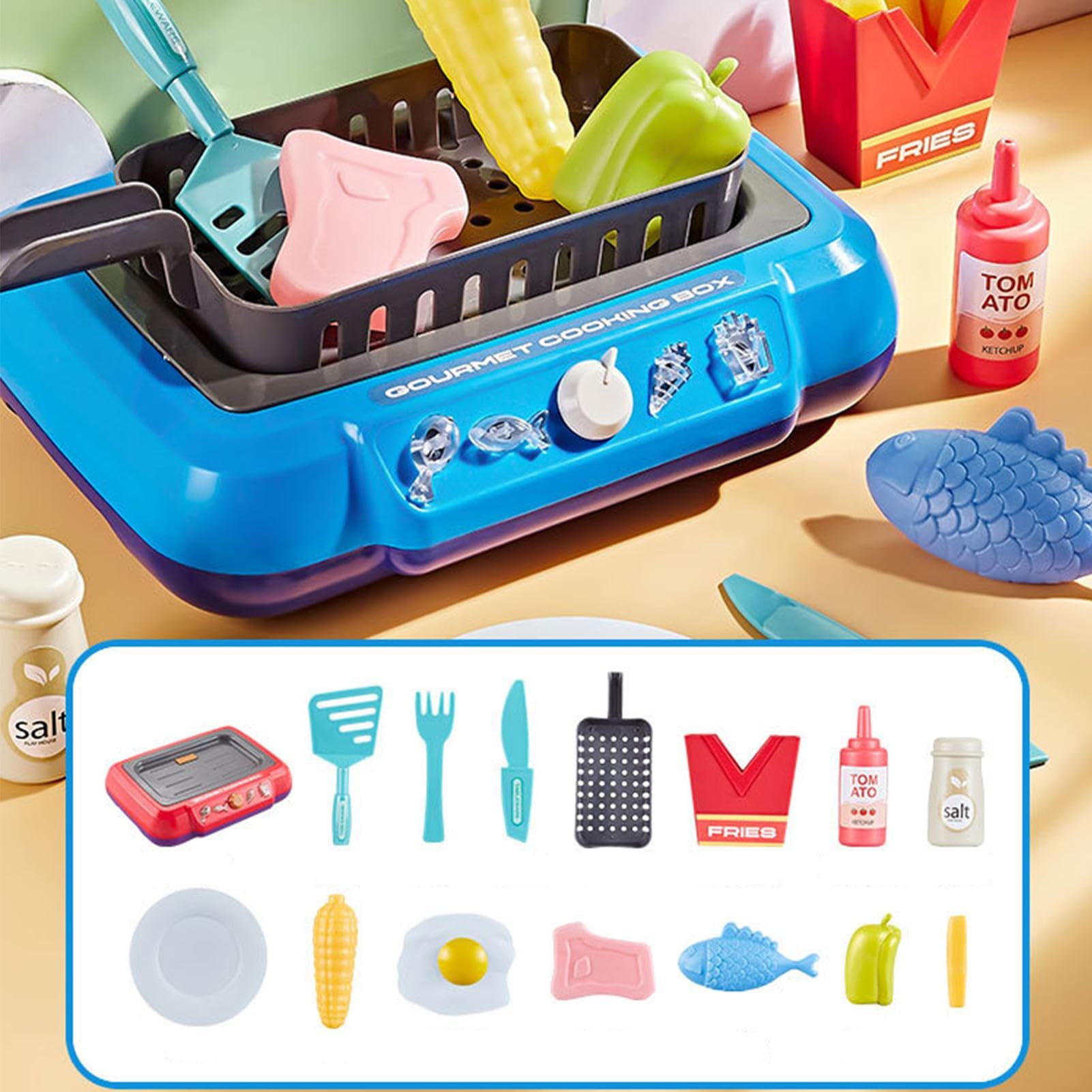 Gourmet Cooking Box Toy - Kids Kitchen, juego de fingir | Juego realista kit de accesorios de comida, utensilio reutilizable para niños niñas regalo regalo cumpleaños desarrollo juego de rol creación