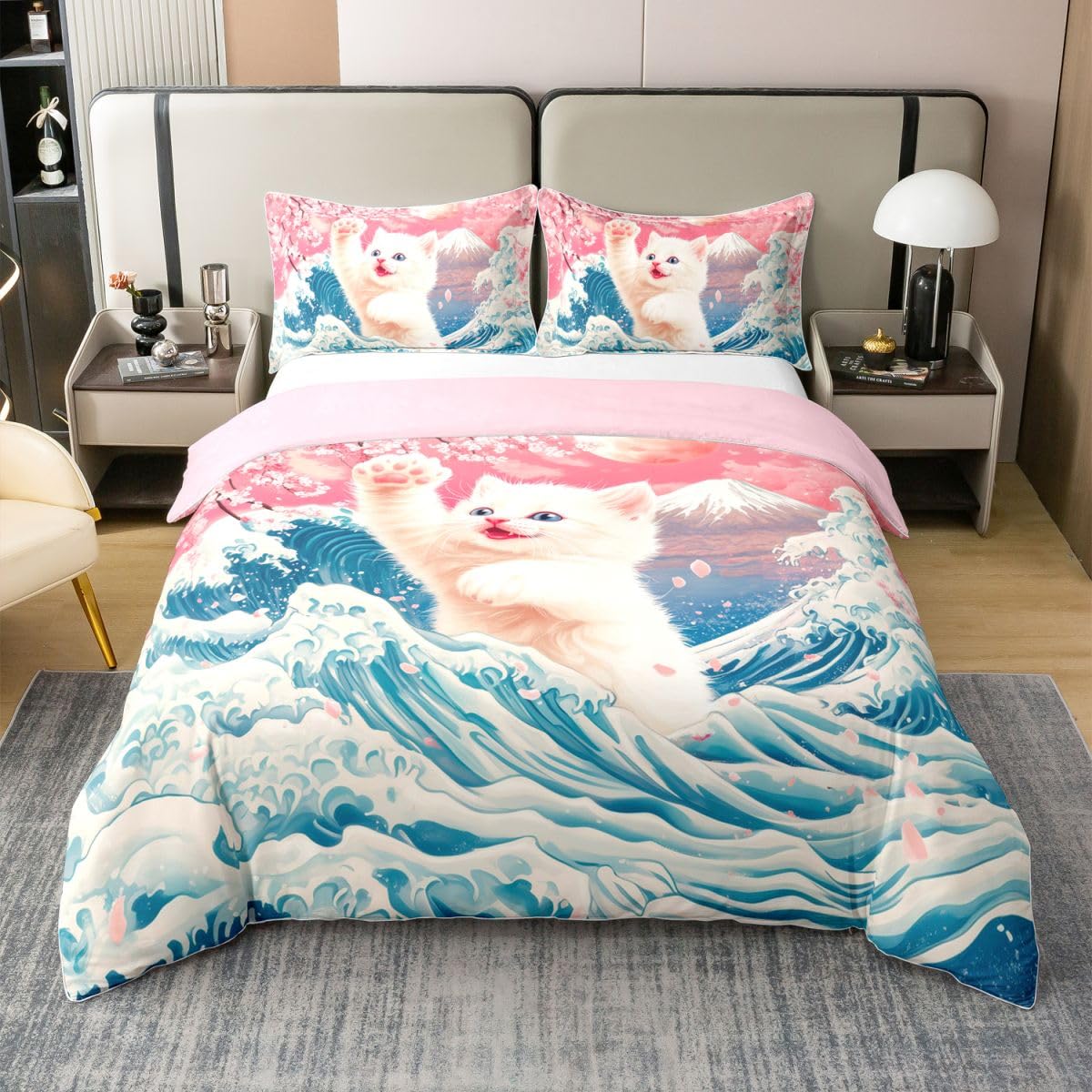 Housse de couette vague japonaise Manfei pour transformer votre chambre en suite zen