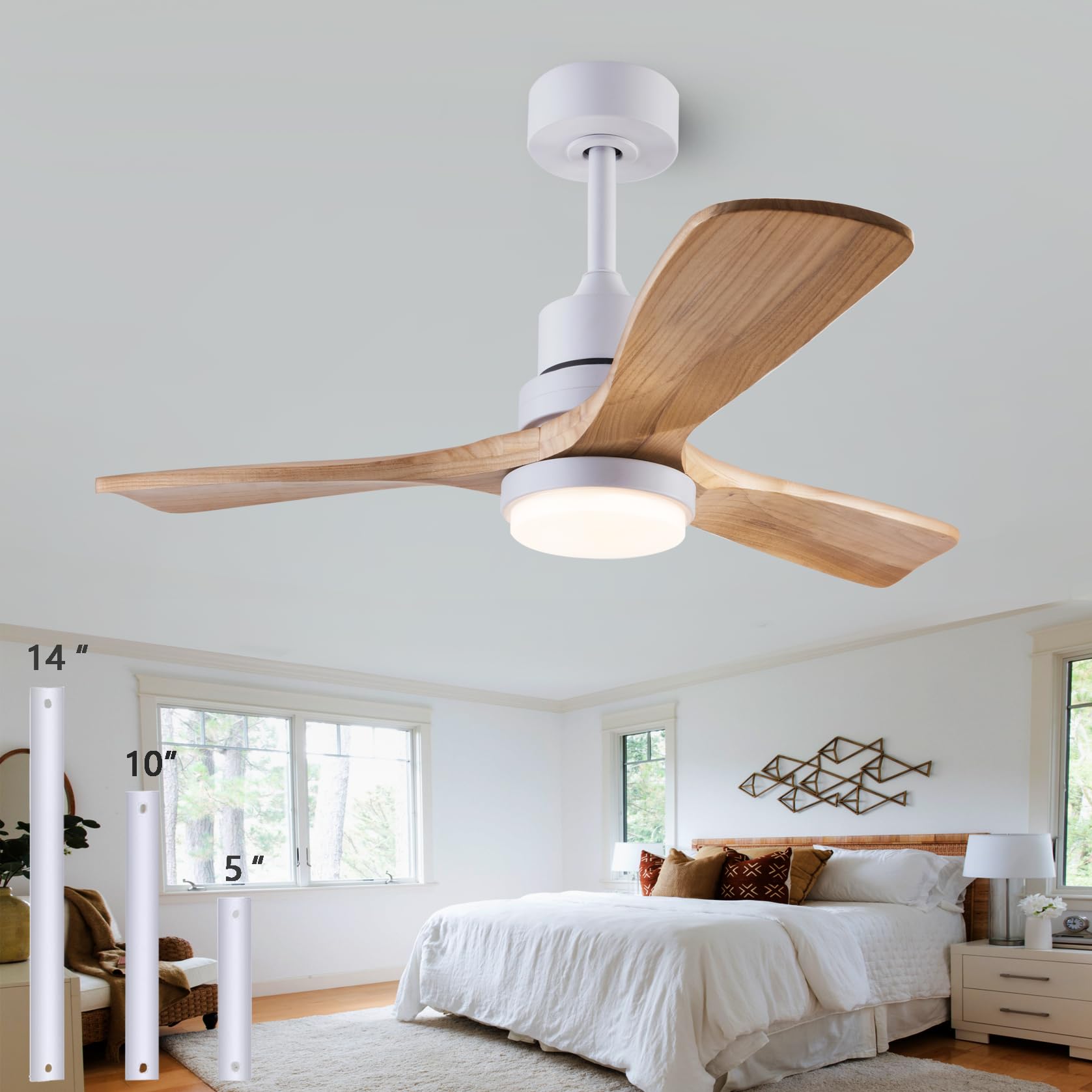 36" Ceiling Fan [with Lighting Remote Control], Indoor Outdoor Modern Wooden Ceiling Fan [with 3 Solid Wood Blades] for Kids' Rooms, bedrooms, Offices and More.…