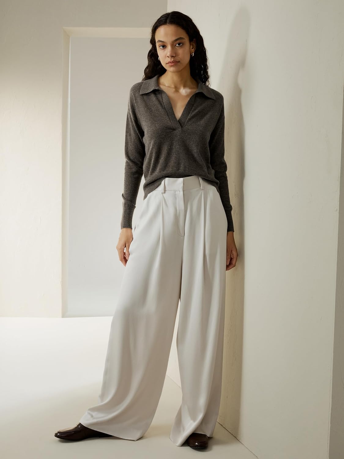 LilySilk 100% Cashmere Sweater for Women Polo Shirt Style Pullover V Neck Lightweight Soft Long Sleeve Knit Tops - Image 6