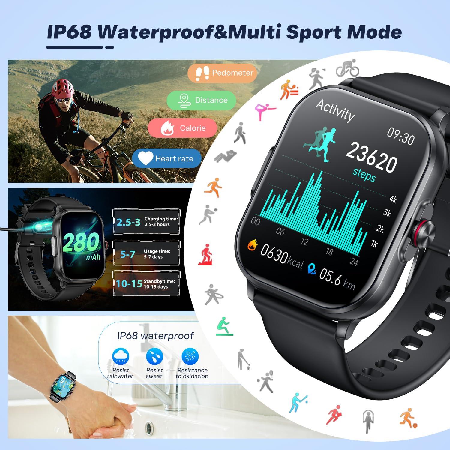 Reloj Inteligente Hombre con ECG+HRV: 2.01" HD Llamadas Smartwatch con Pulsómetro Monitor Presion Sueño 100+ Modos Deportivos Smart Watch Podómetro Pulsera Actividad IP68 Impermeable para iOS Android