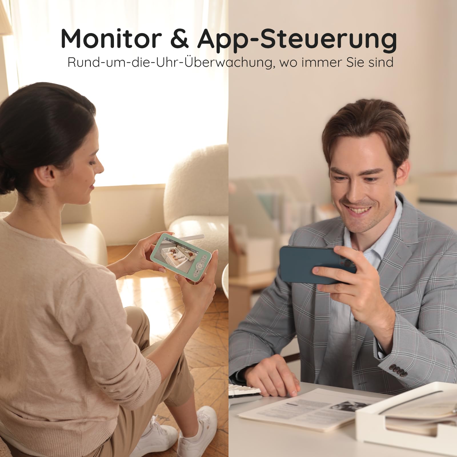 BOIFUN Babyphone mit Kamera 2K/3MP, Intelligentes Nachtlicht, 360 Gard WLAN Video Babyfon mit App, 4×Zoom, Bewegungsverfolgung, IR Nachtsicht, Weinen/Bewegungs/Geräuscherkennung, Temperaturerkennung