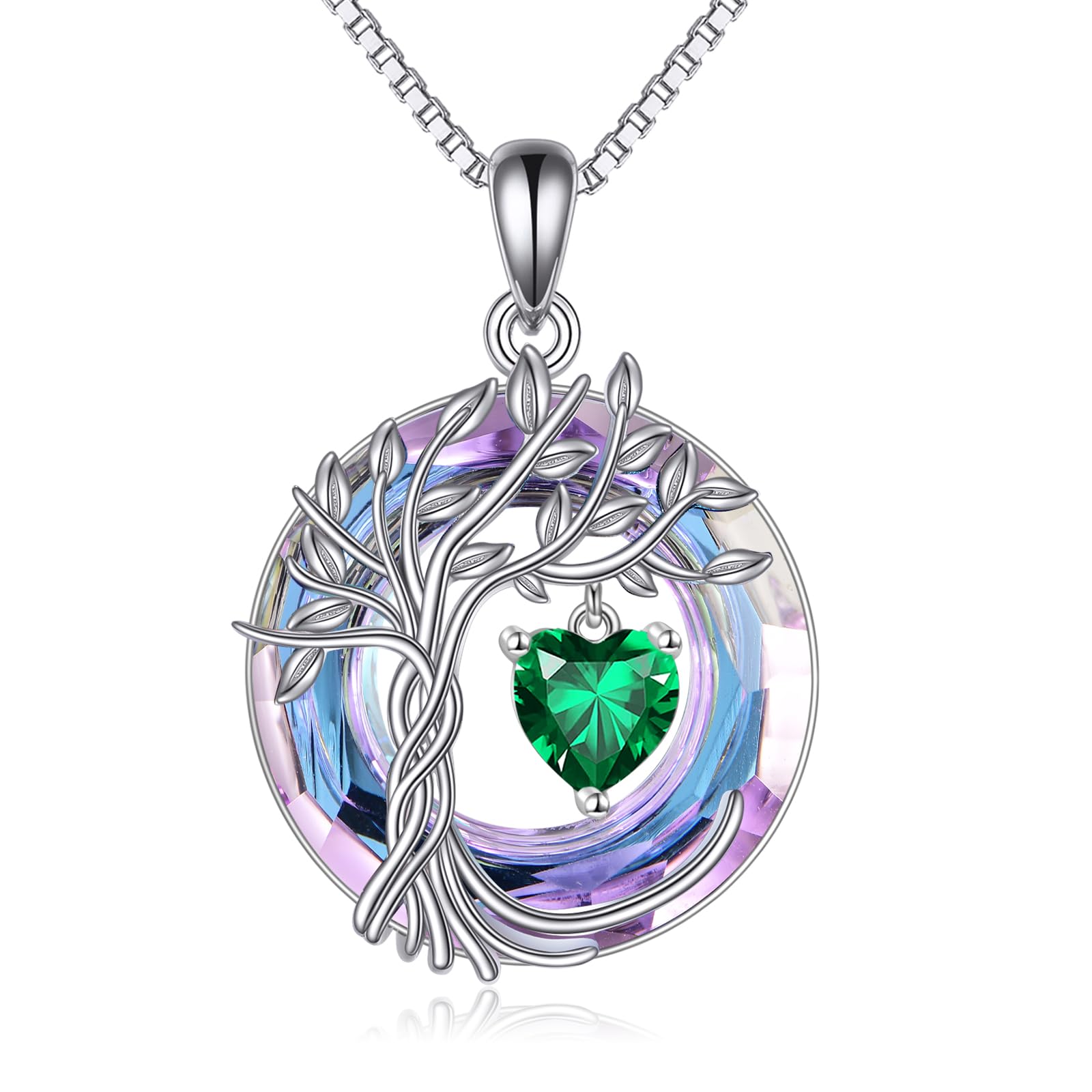 POPLYKE Lebensbaum Geburtsstein kette für Damen 925 Sterling Silber Baum des Lebens Schmuck mit Kristall Weihnachtsgeschenke für Mutter Ehefrau