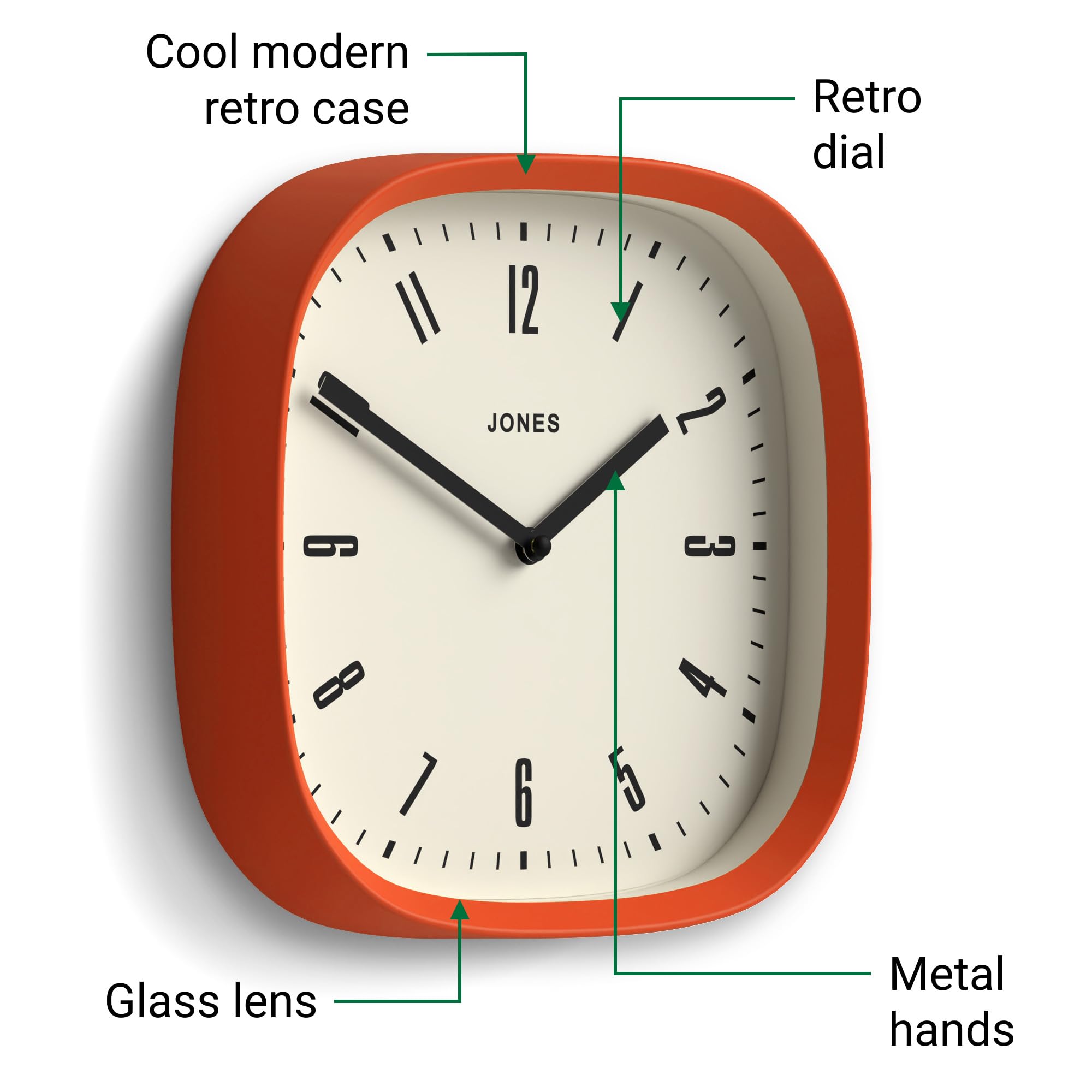 Jones Clocks® Marvel wall clock, Orange, 25 x 25 x 5cm - Image 4