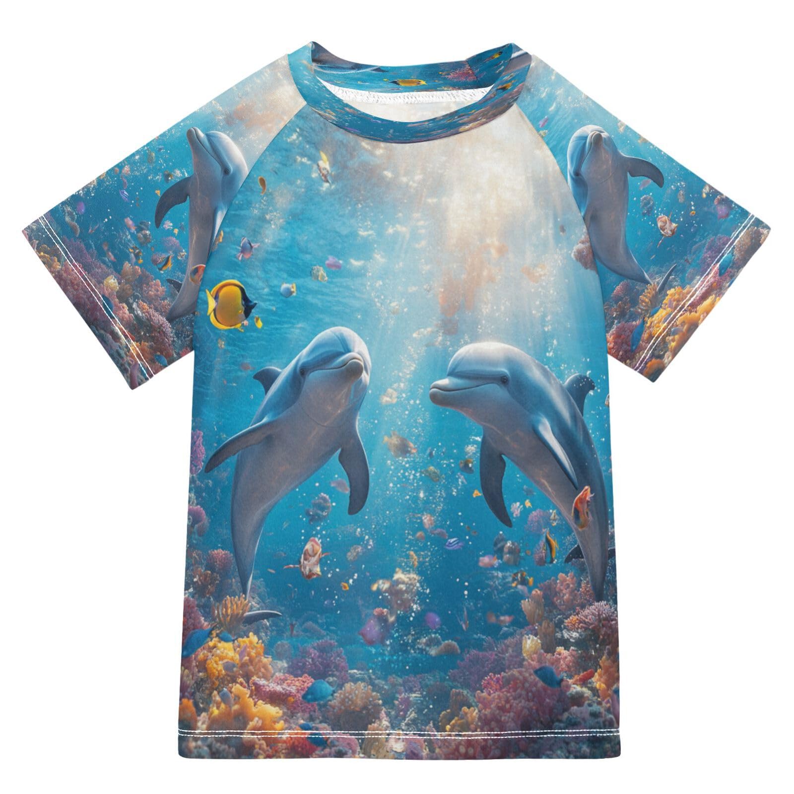 Boys Sun Shirts UV Protection Short Sleeve Rash Guard Swim Shirt Dolphin Water Shirt Rashguard 4T,031