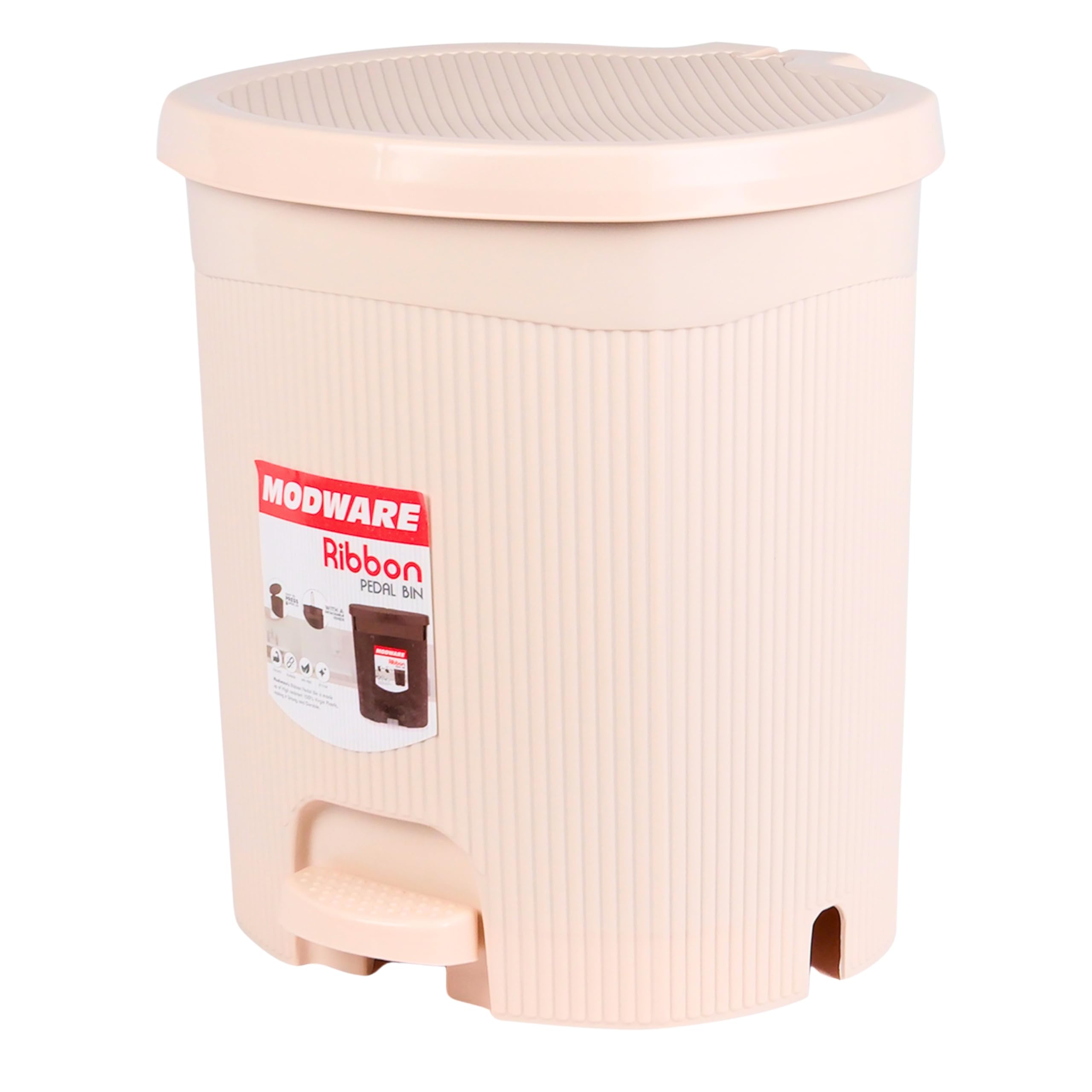 MODWARE Premium Plastic Pedal Dustbin with Removable Bucket, PP Polypropylene, Hands-Free, Grey, for Kitchen, Office, College (Cream)-image-4