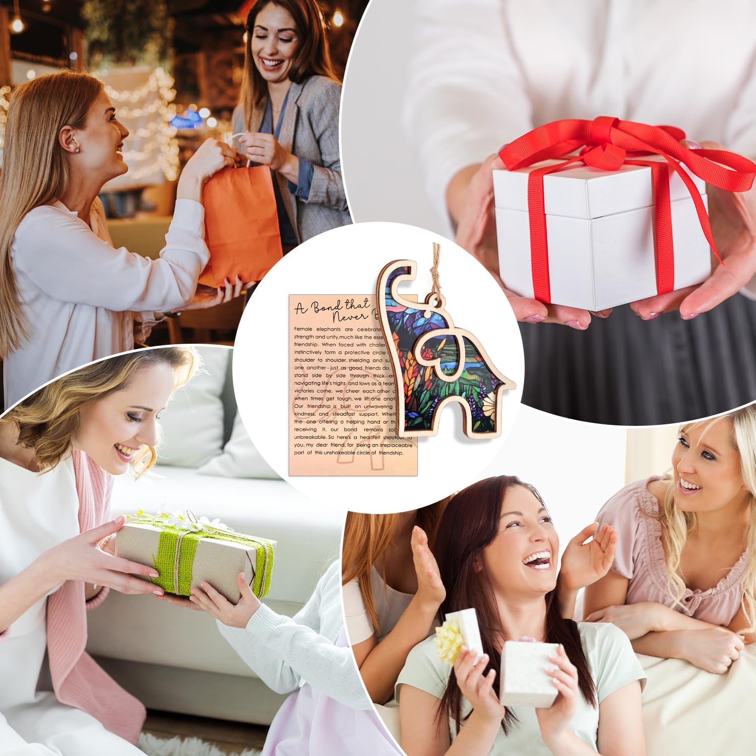 Elephant Ornament for Women Friends with Story Card, 4.33x2.76in Elephant Ornaments for Sisterhood Friendship Gifts Easter Basket Stuffers for Friendship Gifts for Tribe Best Friend (Field Style)