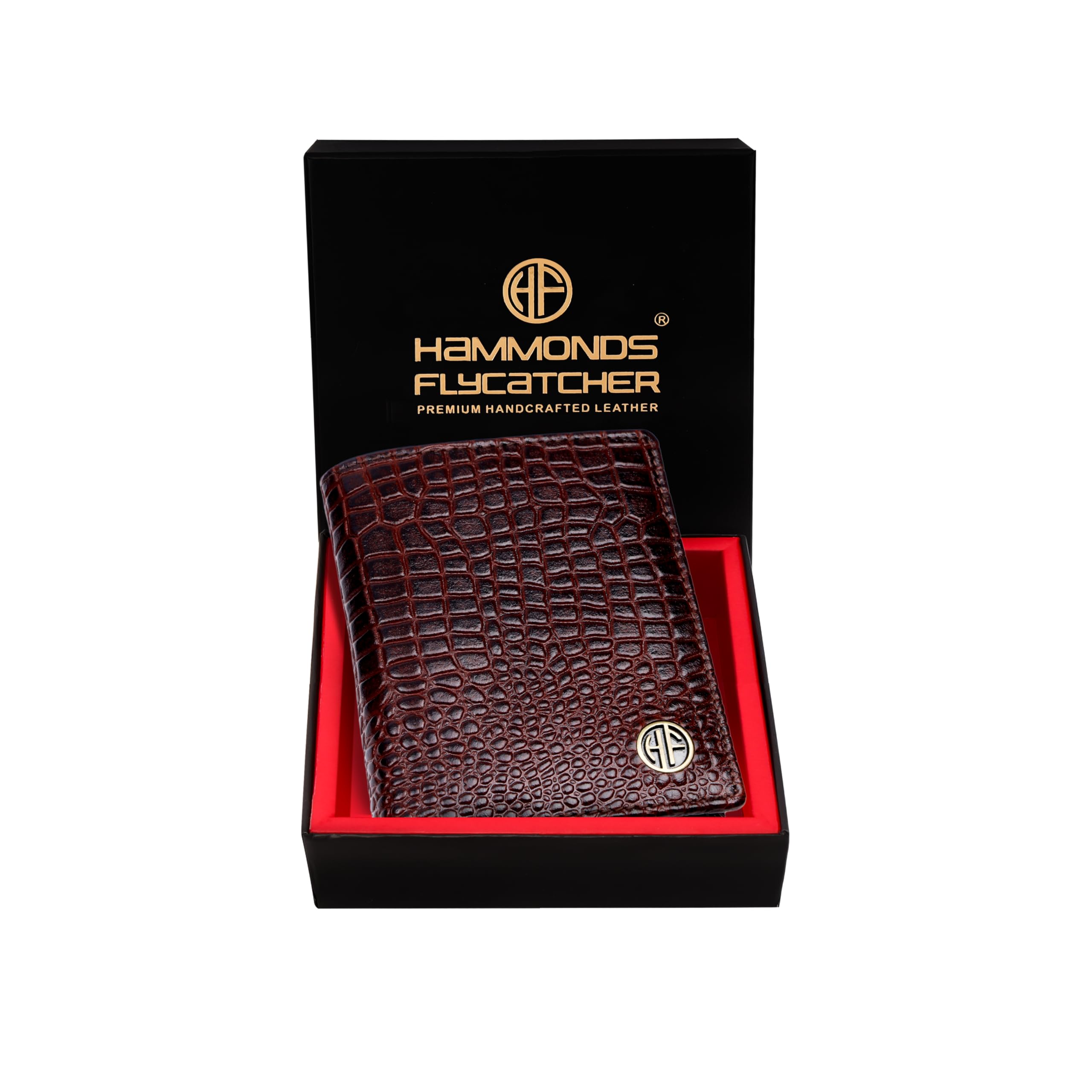 HAMMONDS FLYCATCHER RFID Protected Bi-Fold Wallet for Men Leather Original, Mens Wallet, Leather Wallets for Men, Stylish Purse with 4 Card Slots, 3 ID Slot, Coin Pocket, Gift for Mens - Croc Brown