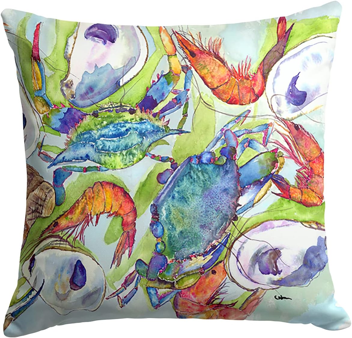 Caroline's Treasures 8547PW1414 Crab Fabric Decorative Pillow Machine Washable, Indoor Outdoor Decorative Pillow for Couch, Bed or Patio, 14Hx14W