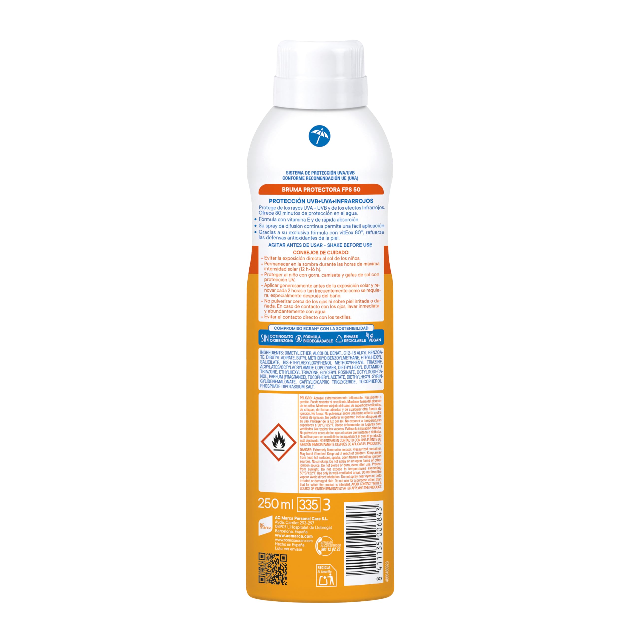 ECRAN Denenes Bruma Protectora Spf50+ 250 ml pour adultes, idéal pour utilisation pratique, 250 ml, SPF 50