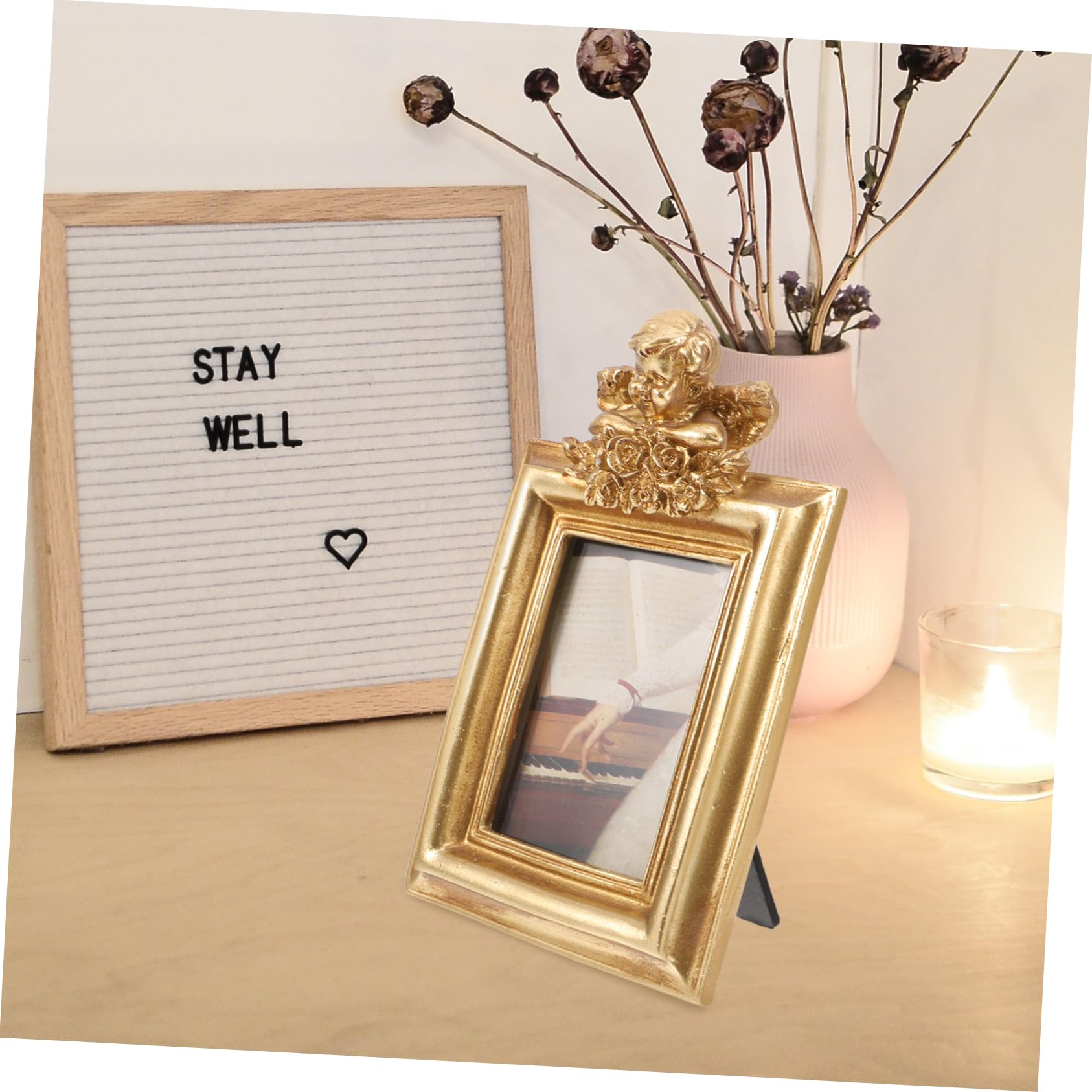 装飾的天使の金属製フォトフレーム ヴィンテージ装飾天使ヘビーメタルミニフォトフレーム