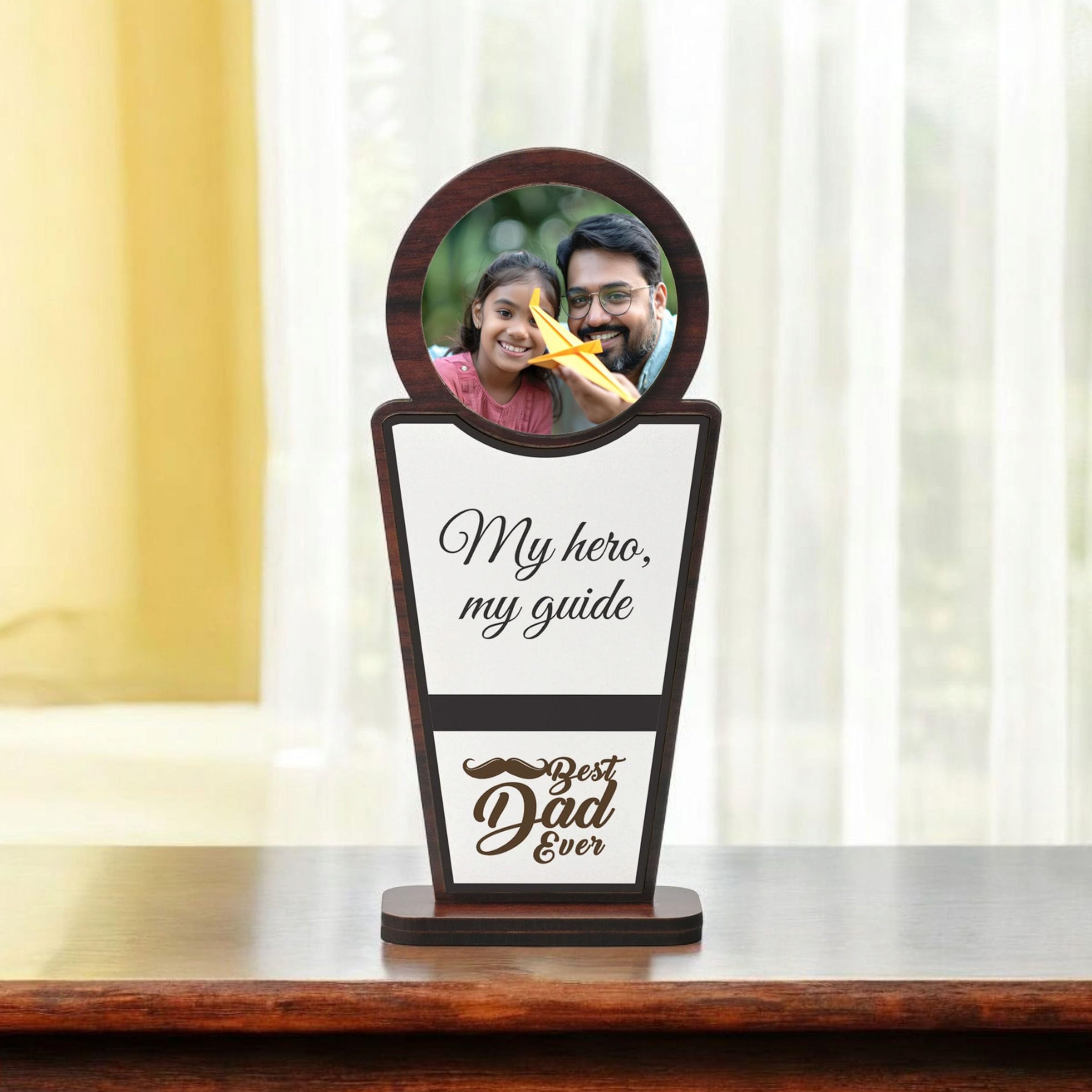 GKD Best Dad Personalized Wooden Trophy – Custom Photo Printed Memento Gift for Father, Birthday, Father’s Day, Retirement, Wooden Desk Decor, Unique Keepsake for Dad (8x4 inches Best Dad)-picture-12