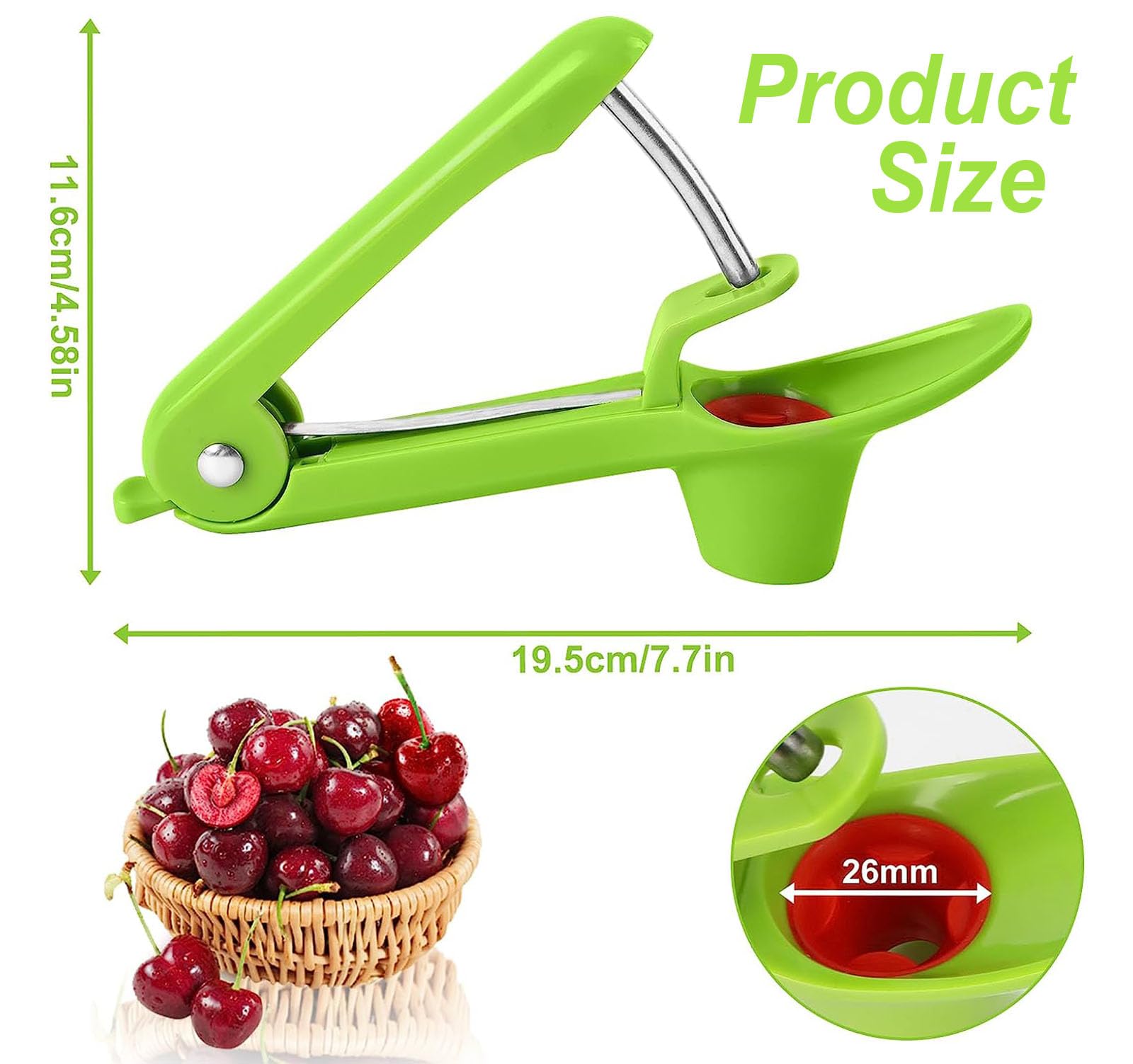 Saca Huesos de Cerezas, Deshuesador de Cerezas, Ddeshuesador de Cerezas y Aceitunas con Copa del Soporte de Silicona Suave y Polo de Acero Inoxidable, para Hacer Mermeladas y Gelatina