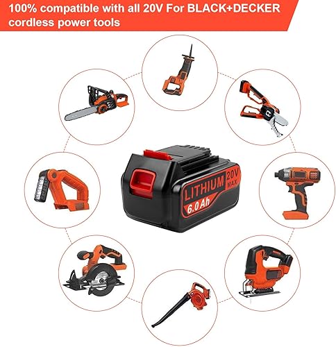 Miniatura 7 de LBX4020 - Paquetes de baterías de 20 V 6000 mAh compatibles con Black&Decker 20V LBXR20 LBXR20B LBXR20-OPE LBXR2020 LBXR20 LBXR20 LBX20 LB2X4020