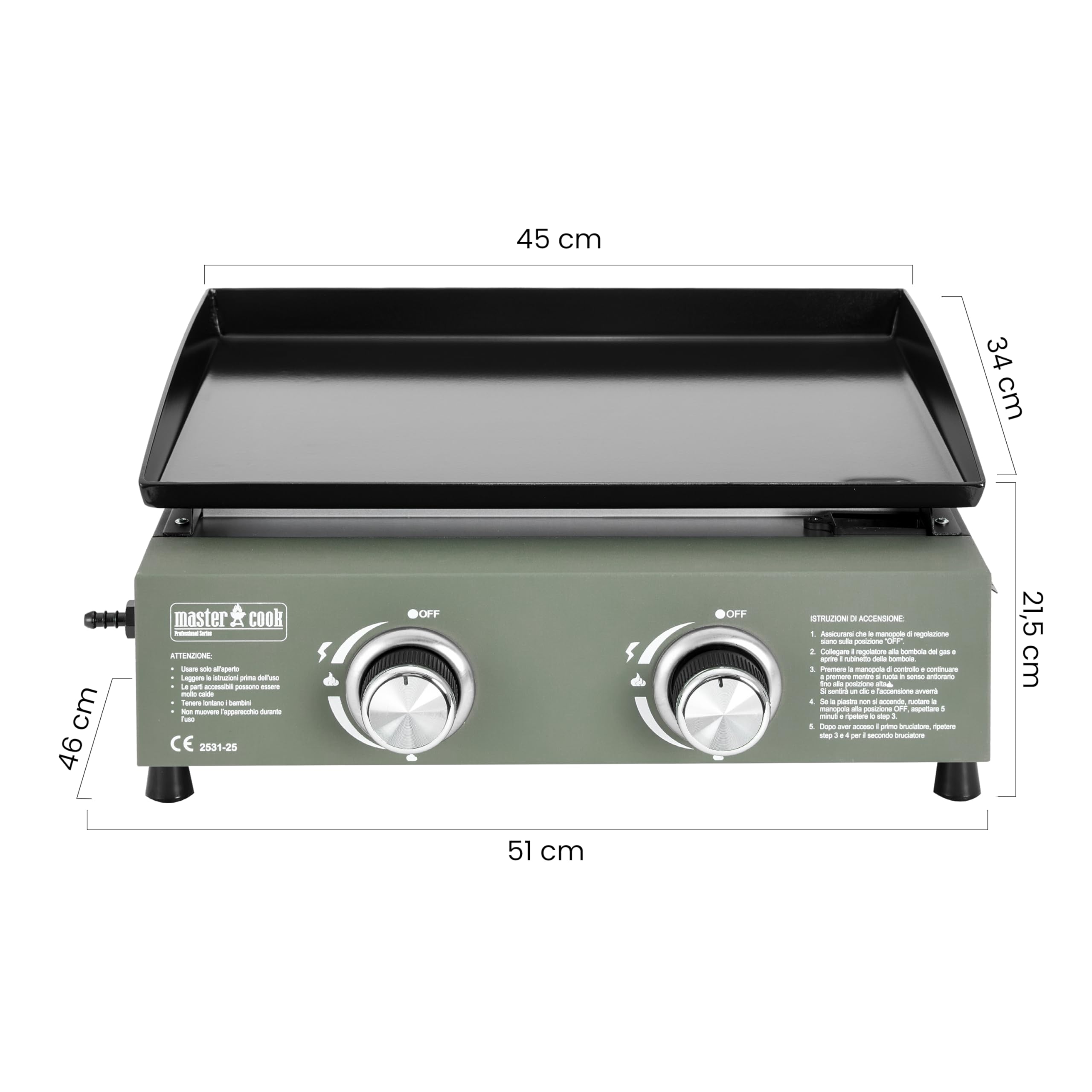MasterCook - Piastra A Gas Professionale Da Esterno In Acciaio Inox Con 2, 3, 4 Fornelli Regolabili, Piastra A Gas Per Grigliare All’aperto In Campeggio O Giardino (Verde, 2 bruciatori)