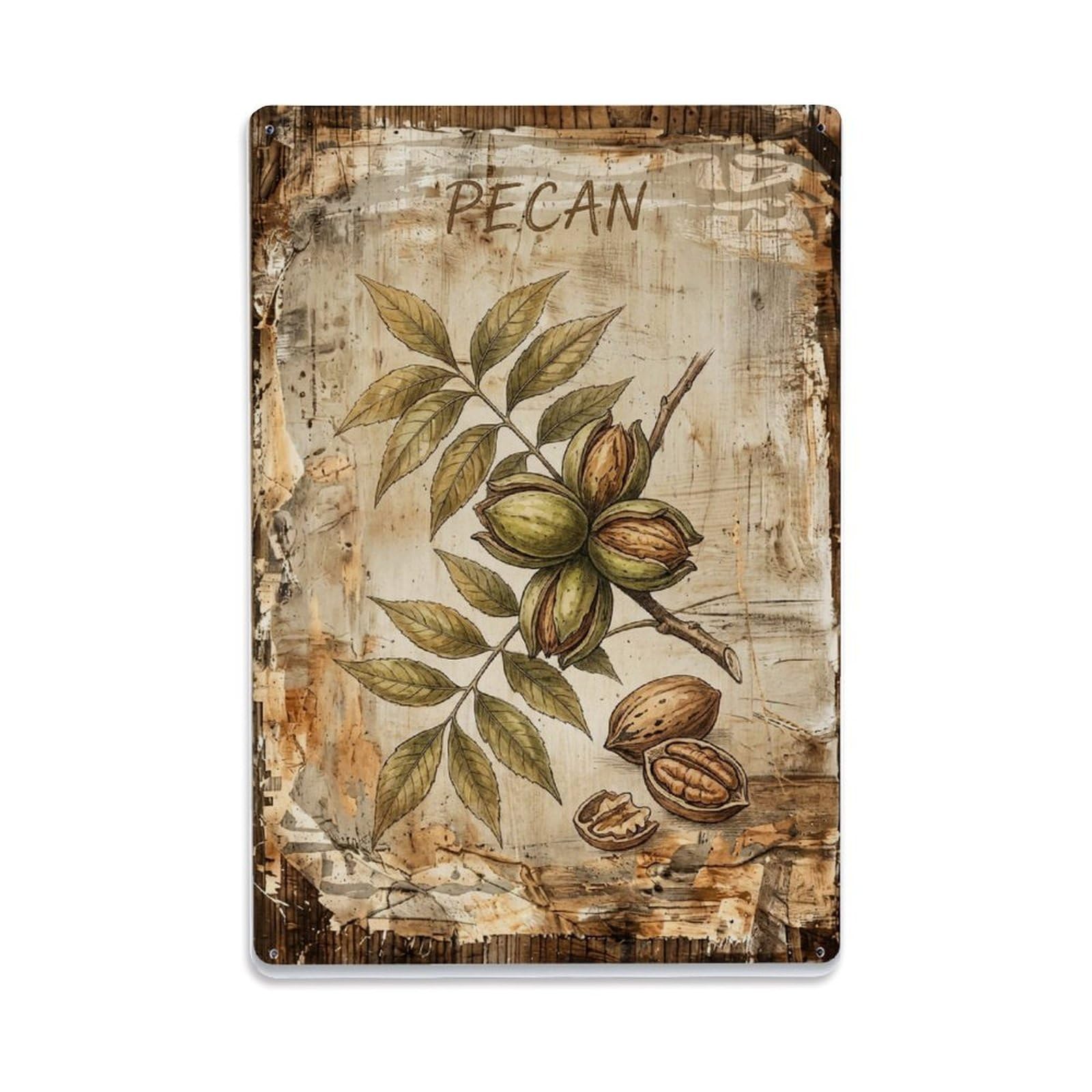Fqnyr Style Pecan Tree Nut Metal Tin Sign Plaque Wall Decor For Cafe, Club Bar, Office, Home Garden Metal Poster 8X12inch