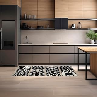 Alfombra de cocina Cementine con antideslizante, decoración clásica, moderna, para cocina, entrada, colores modernos, para decoración de salón o dormitorio, fabricada en Italia, color negro, 57 x 115