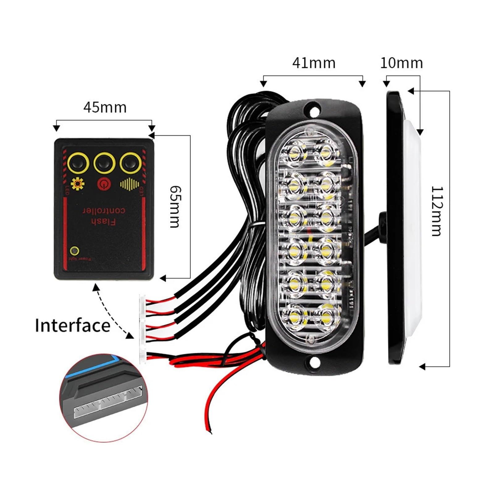 Luces de emergencia for coche con 48 LED, luz estroboscópica ámbar de advertencia intermitente, luz de señalización de tráfico, 12/24 V, for camión/remolque.(Yellow White)