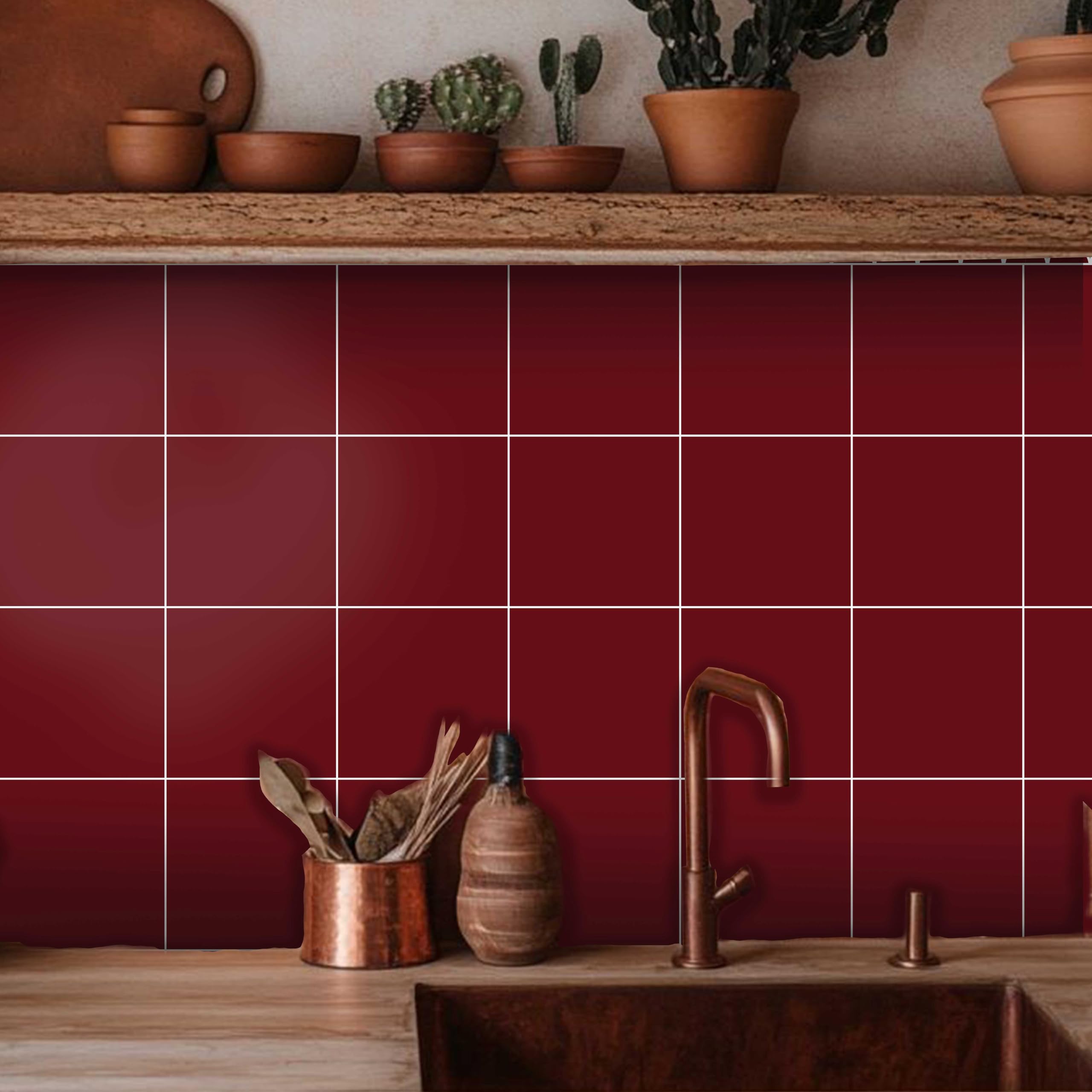Solid Bleucoin Peel and Stick Tile Stickers Vinyl Self-Adhesive Backsplash for Kitchen & Bathroom Easy DIY Home Décor Water-Resistant & Tile Decals Pack of 24 Pcs (Sangria, 4" x 4" Inches)-image-32