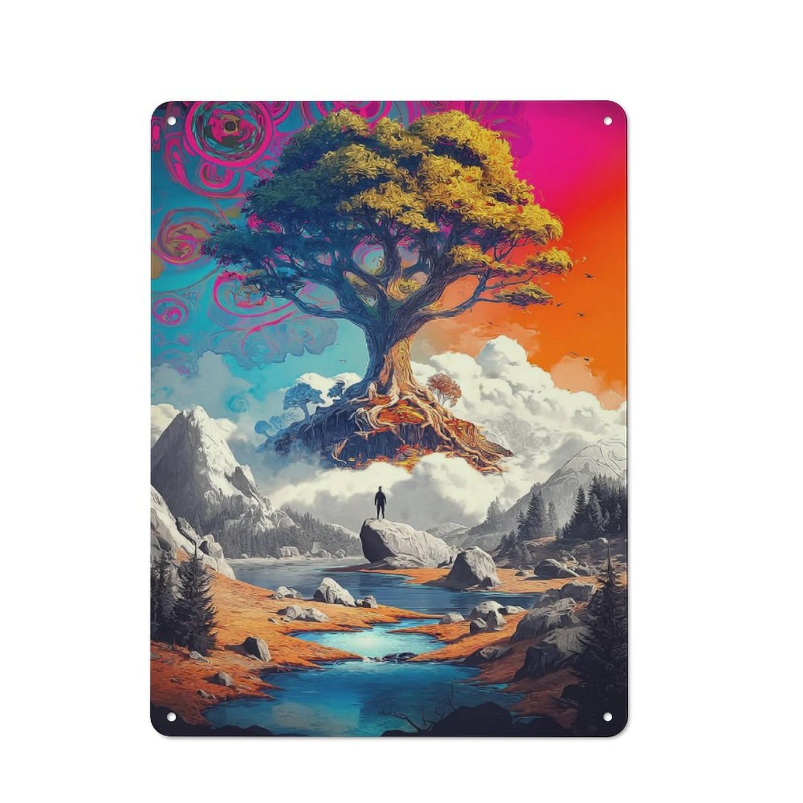 Junmoney Enchanted Landscape With Giant Tree Vintage Tin Sign 40X30cm For Home Bar Wall, For Collectors Of Vintage Metal Wall Decor