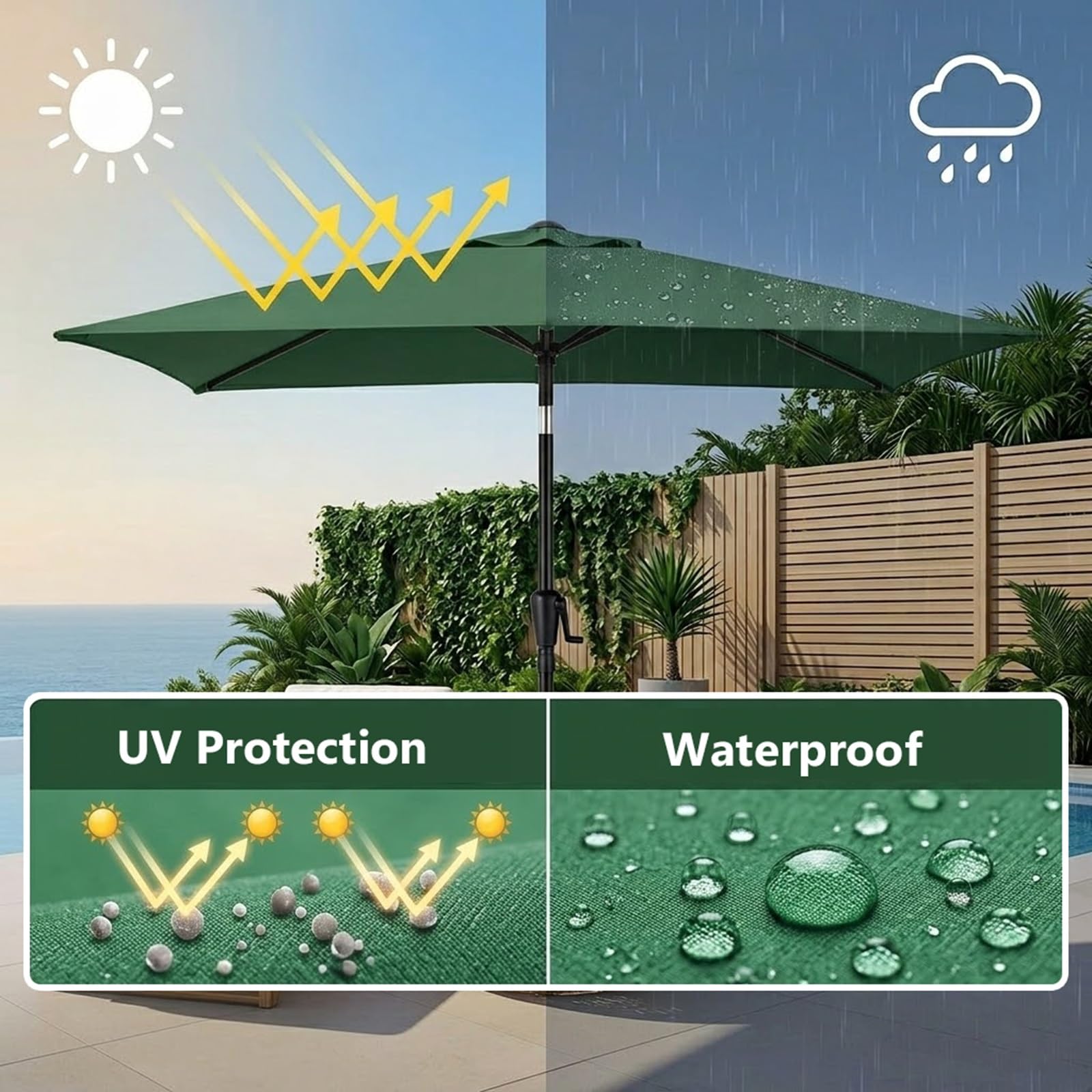 Auvent De Remplacement Pour Parasol 6 Baleines/8 Baleines, Toile De Rechange De Parasol Carré Rectangle 3x2m 3x3.0m, Housse De Polyester UV 50+(White,2.0x3.0m)