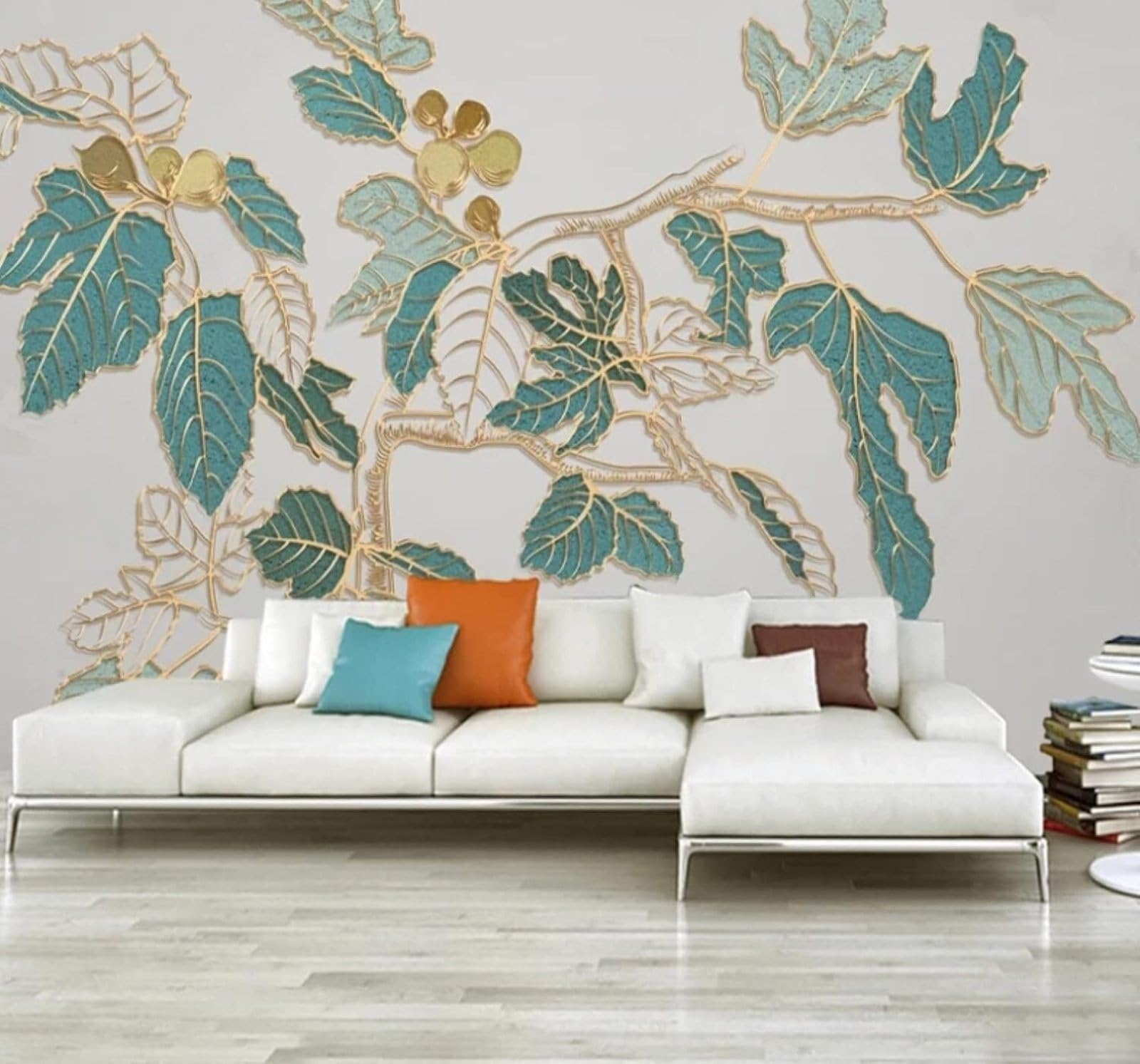 Simple Embossed Light Luxury Trees Green Leaves 3D Wallpaper Easy Install Feature Office Living Room Sofa Bedroom TV Background Wall Decoration-150cm×105cm