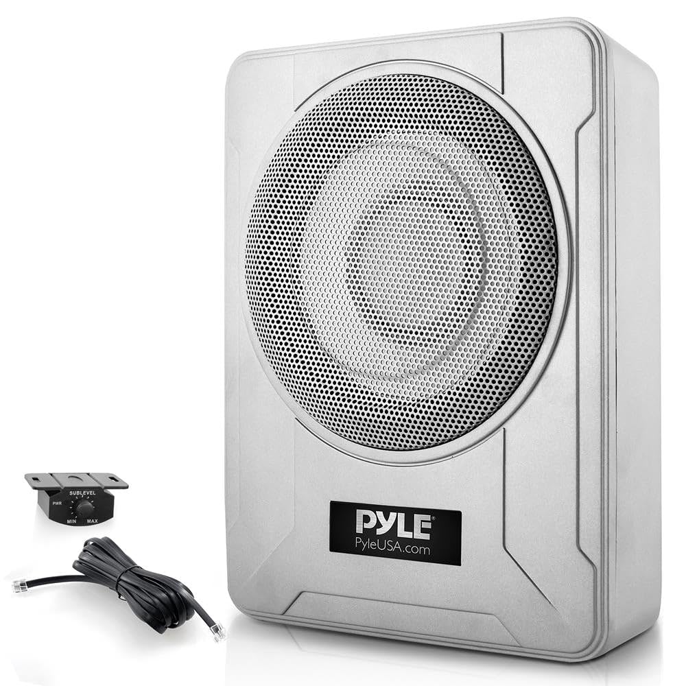 Pyle 20.3 cm 600W Low-Profile Powered Underseat Car Audio System with Built-in Amplifier, Compact Enclosed Active Marine Speaker with Low & High Level Inputs