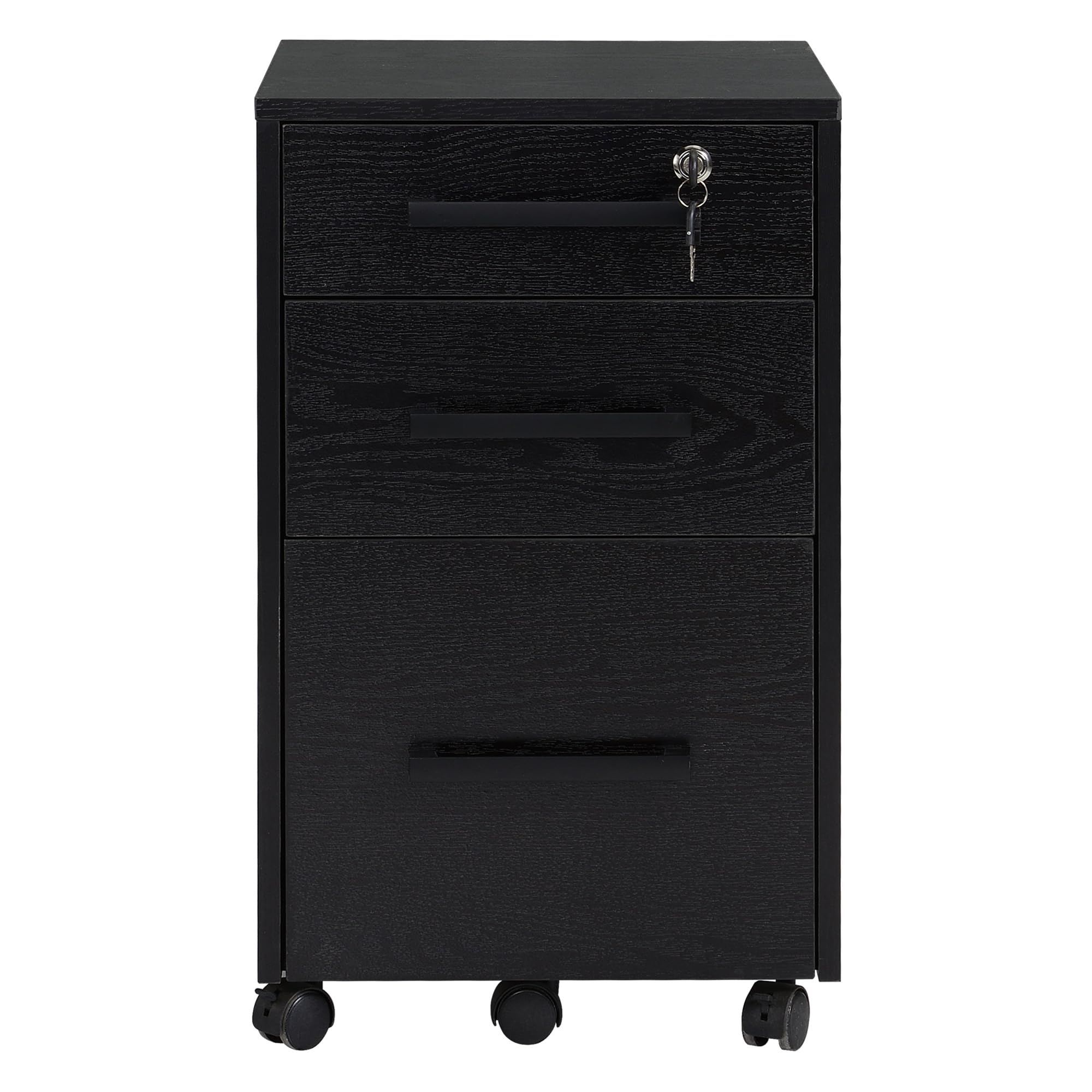 HOMCOM 3-Schubladen Aktenschrank mit Schloss, Brief/A4, Schwarz