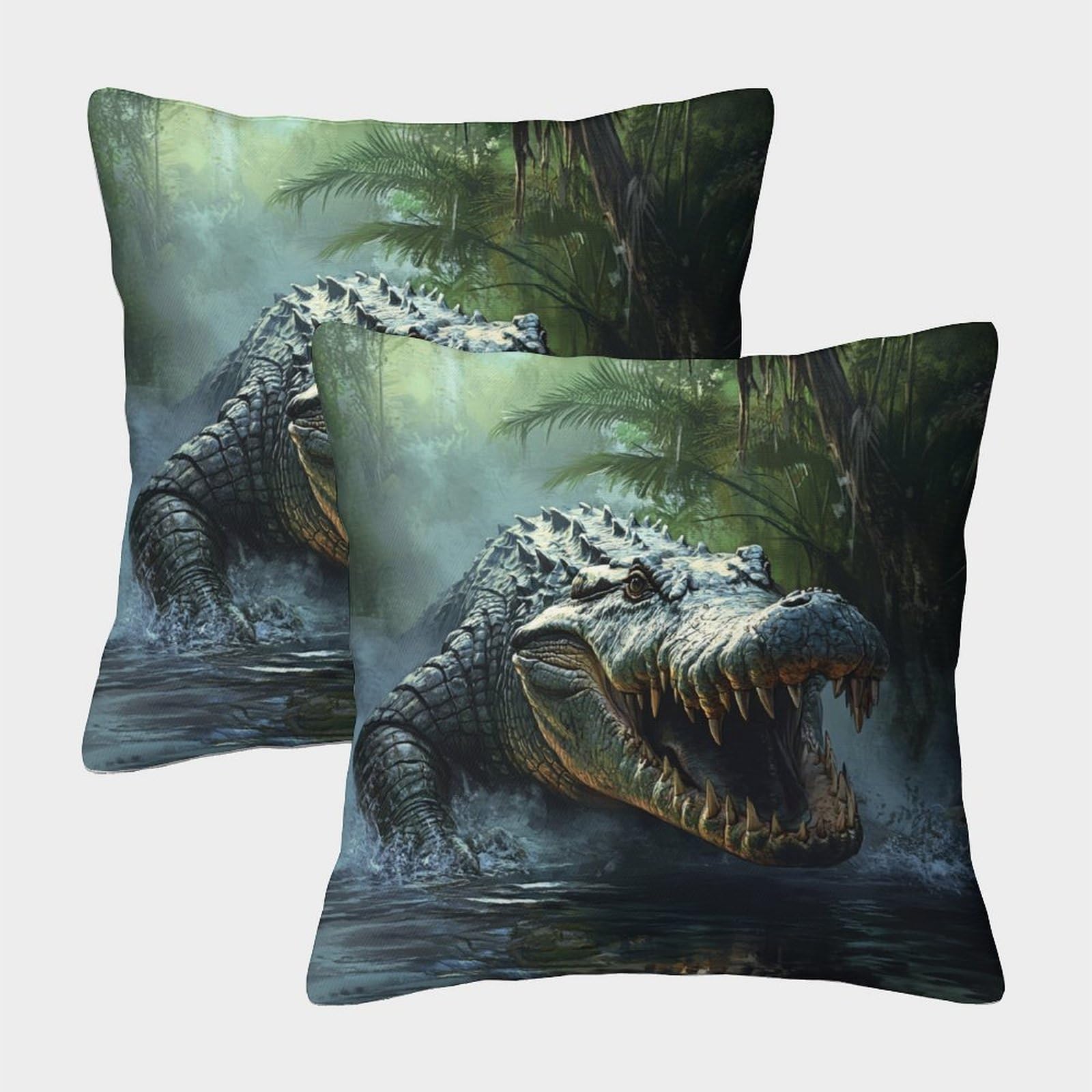 GXYUAOIEF Crocodile Cushion Covers Set of 2 Canines Square Pillowcases for Sofa Bed with Invisible Zipper Soft Decorative 45x45cm