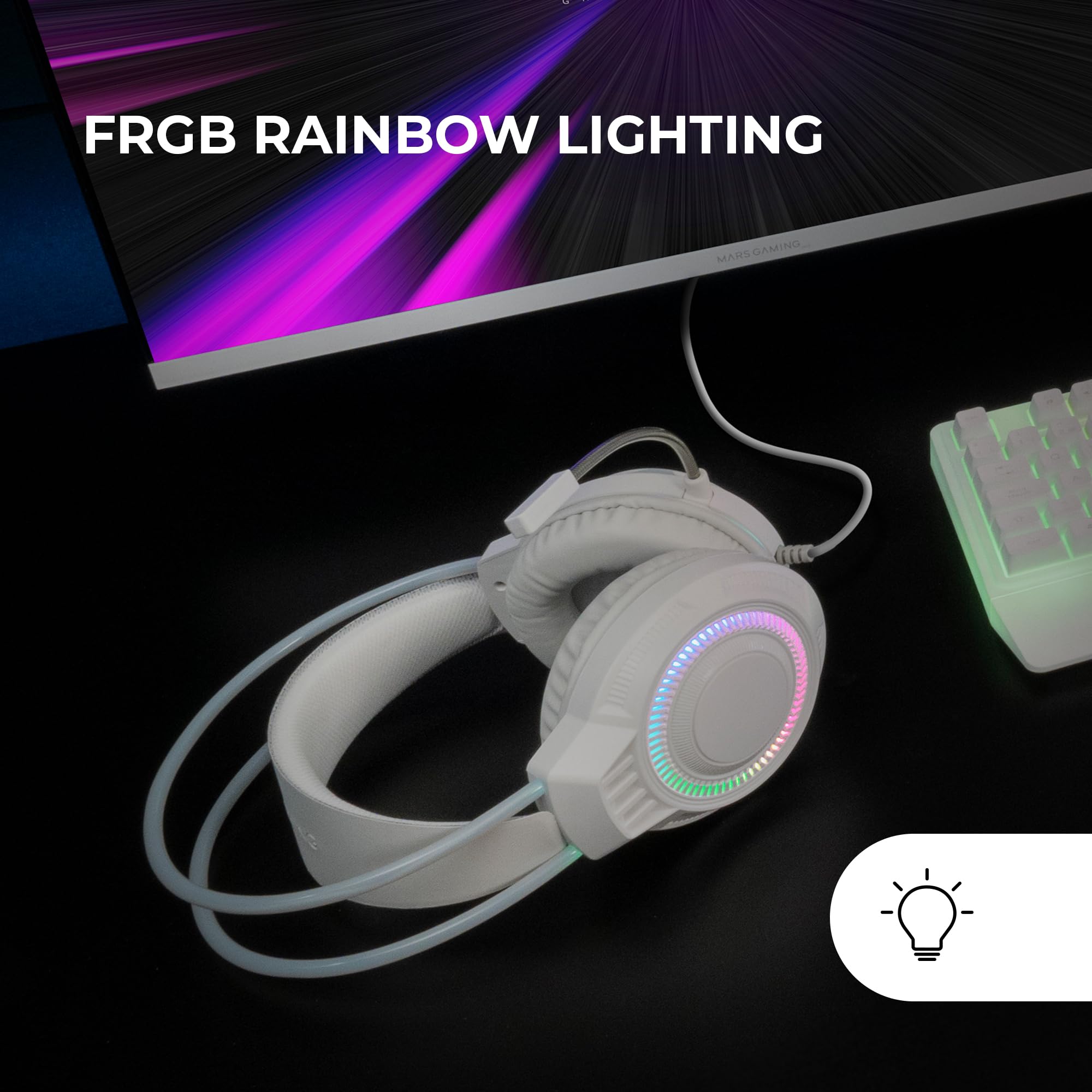 Mars Gaming MH124, Auriculares Gaming FRGB Rainbow, Diseño Ergonómico, Micrófono Flexible, Control de Volumen, Windows, Linux, Mac, PS4, PS5, Xbox One, Xbox Series X|S, Switch, Switch 2, Blanco - 3