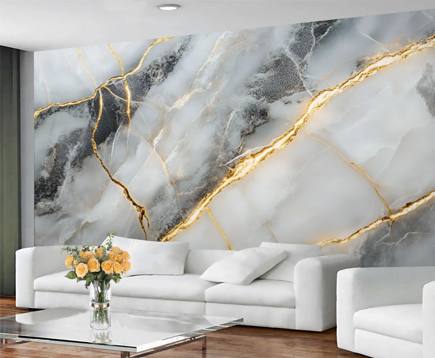 YXQAIED Marble Wallpaper, Abstract Marble Wallpaper for Living Room, Modern Platinum Bedroom Wall Paper, Not Self Adhesive Retro Business Gray 3D Large Mural & Home Decor Poster, 300x210cm