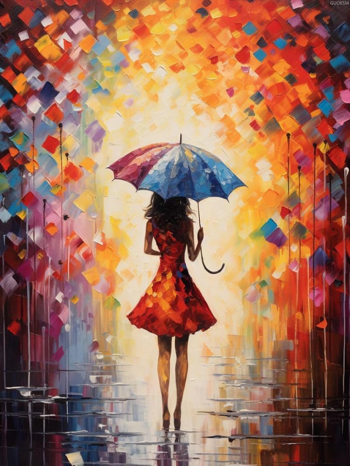 GUOKSM Diamond Art Painting Full Round Drill Embroidery Kit Woman with Umbrella Mosaic Cross Stitch Diamond Kit Paint of Rhinestones for Set and Wall Decor 12x16inch/30x40cm