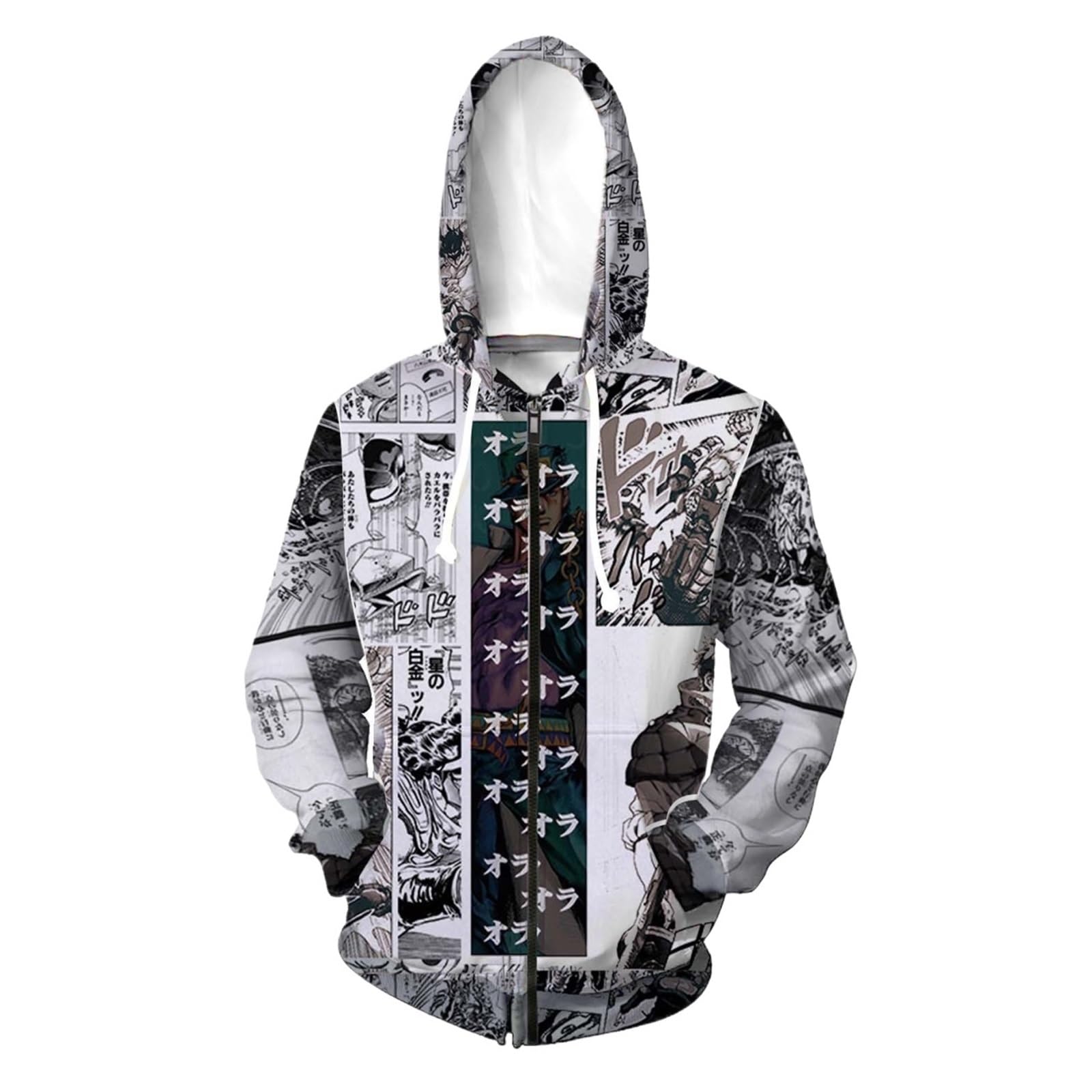 JoJo's Bizarre Adventure Felpa con Cappuccio Hoodie per Adulti | Pullover Per Adolescenti Felpe Larghe A Maniche Lunghe Con Zip Intera Sweatshirt Per La Primavera