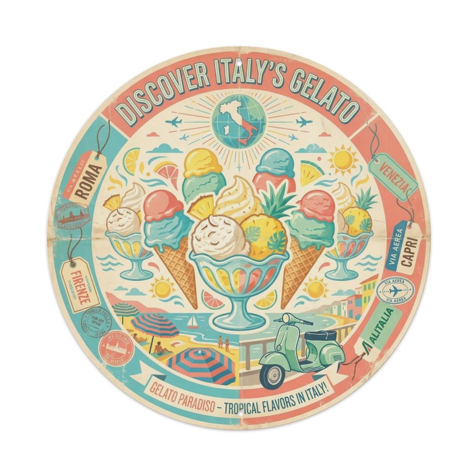 Retro Gelato Ice Cream Travel Cuisine Dessert Metal Tin Sign