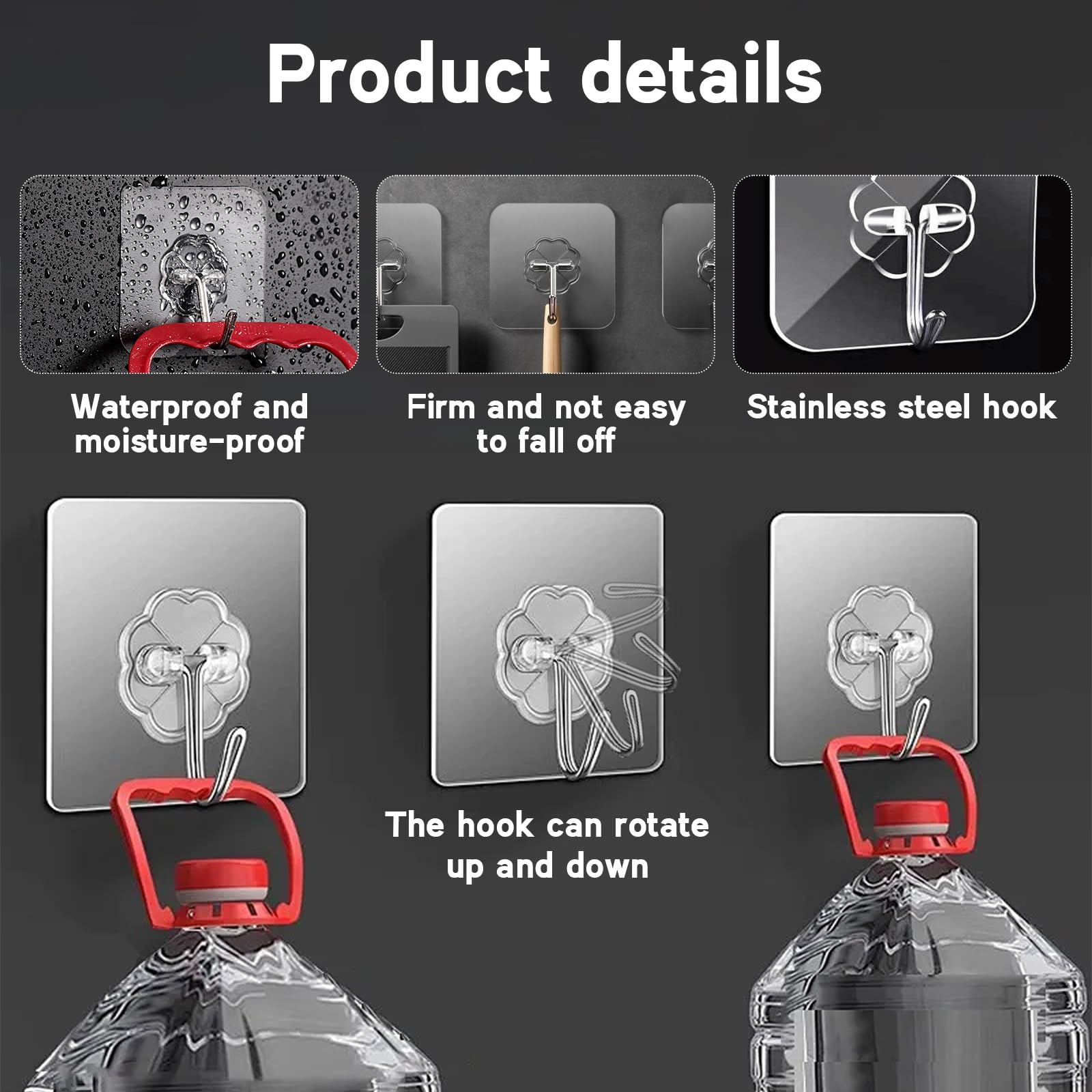 YEDOUALE Ganci adesivi extra forti 30 pezzi trasparenti – ganci a parete impermeabili e resistenti alle intemperie, rotazione 180°, capacità 5 kg, ideali per bagno cucina soggiorno esterno