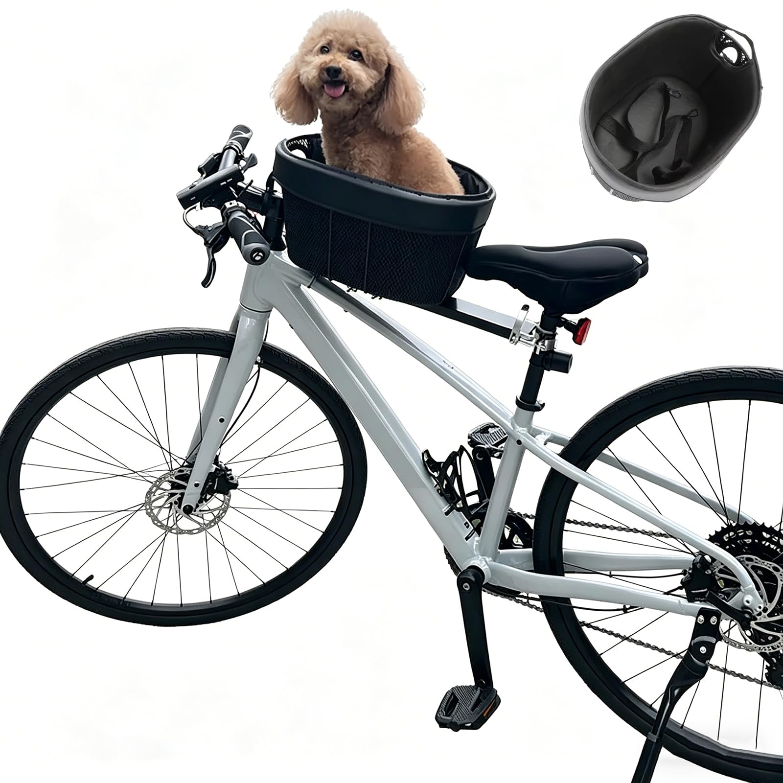 Fahrrad-Hundesitz, Vorne Am Fahrrad Montierter Hundekorb Mit Weicher Auskleidung + Sicherheitsleine, Tragkraft 7,5kg, Für Kleine Katzen, Hunde, Abnehmbare Haltestange – Einfache Montage