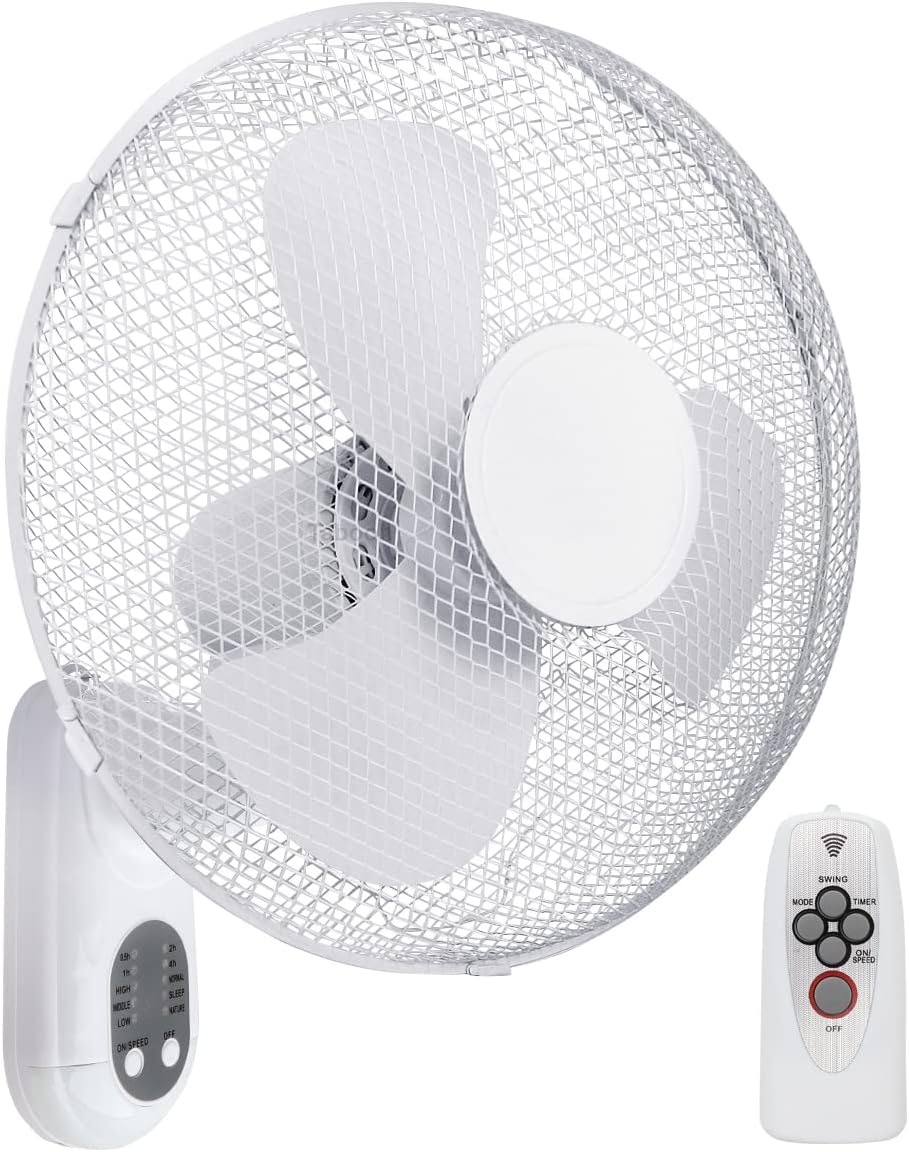 16inch Oscillating Wall Fan Remote Control with Timer 3 Speed