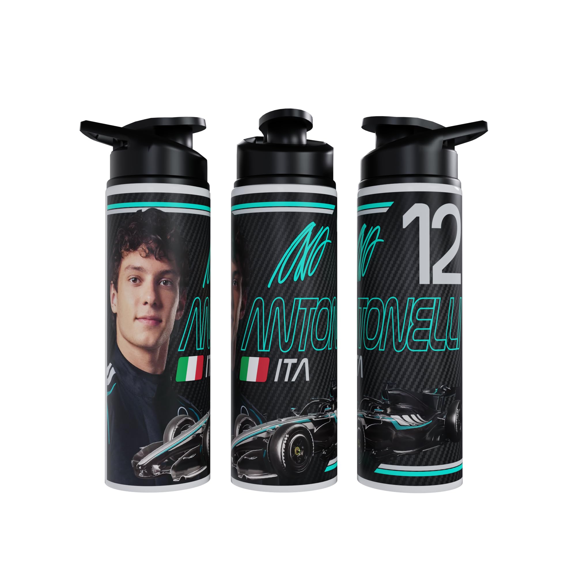 Partisan Antonelli Water Bottle F1 inspired Racing Fan Gift 750ml or 600ml Aluminium Sports Bottle with Flip Lid Carry Handle 2026 (Black, 750, Millilitres)