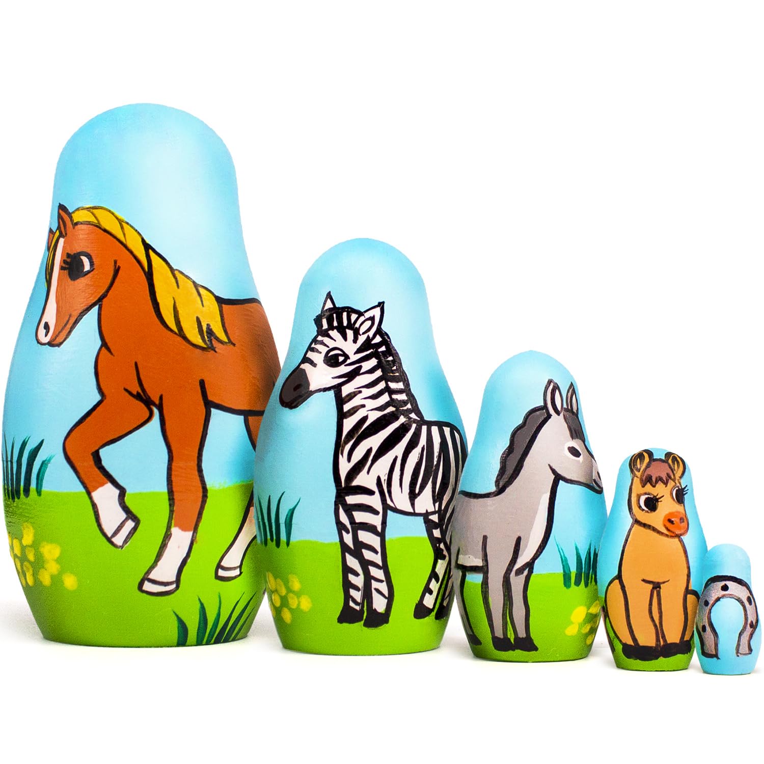 AEVVV Nesting Dolls Horses Set of 5 pcs - Handmade Wooden Animals Figurines - Gifts for Horse Lovers - Horse Decor for Home
