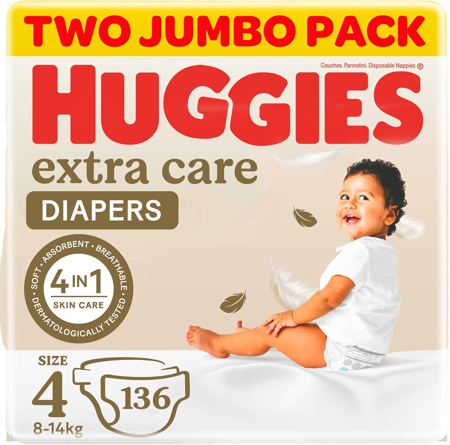 حفاضات أطفال من هاجيز، 1360 قطعة، مقاس 4 (8-14 كجم)، اكسترا كير