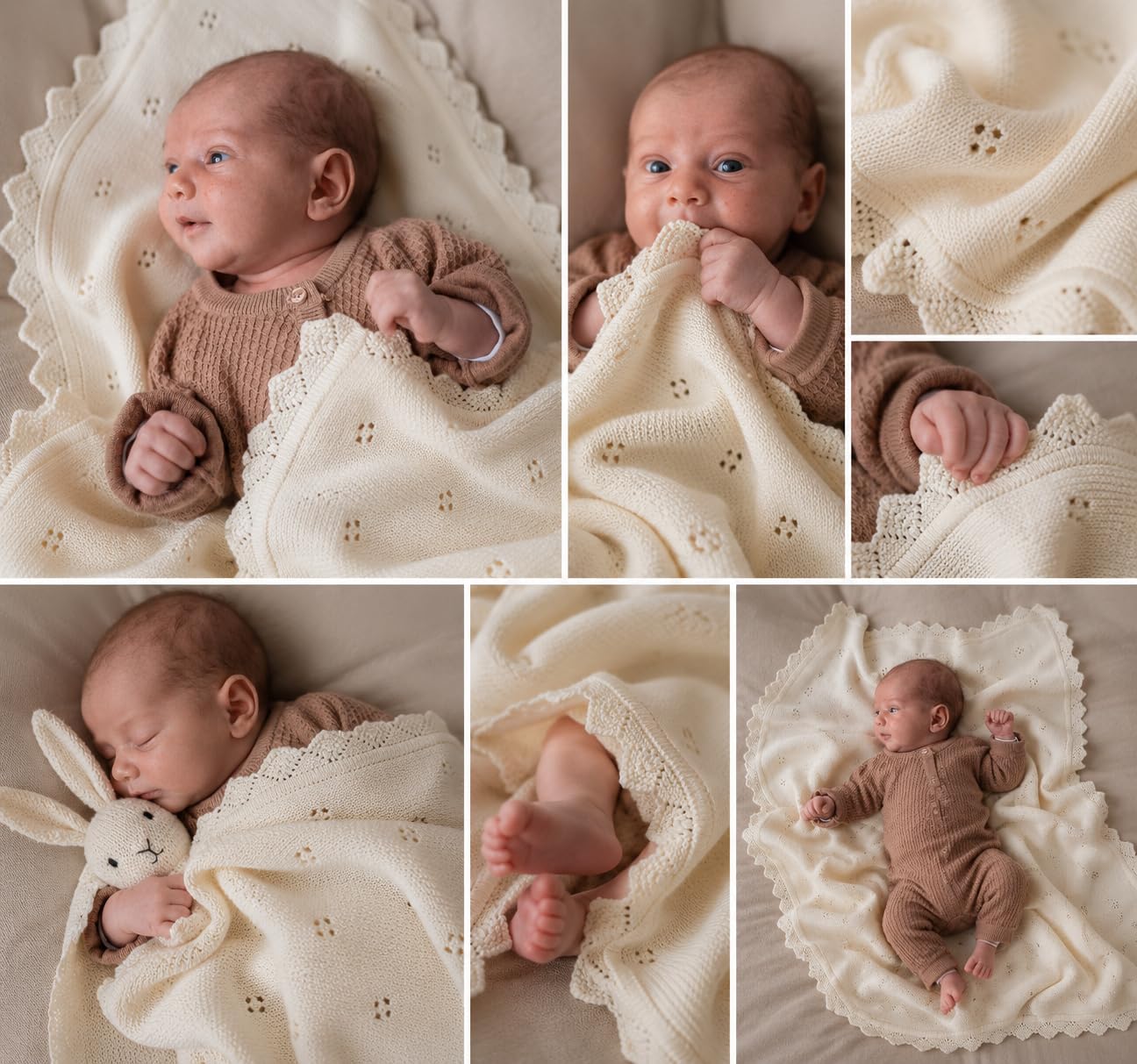 Baby Geschenkset Bloom zur Geburt – Babydecke + Kuscheltuch Bio-Baumwolle + Greifring Buche – Edle Geschenkbox – Geschenk Neugeborene Mädchen Jungen