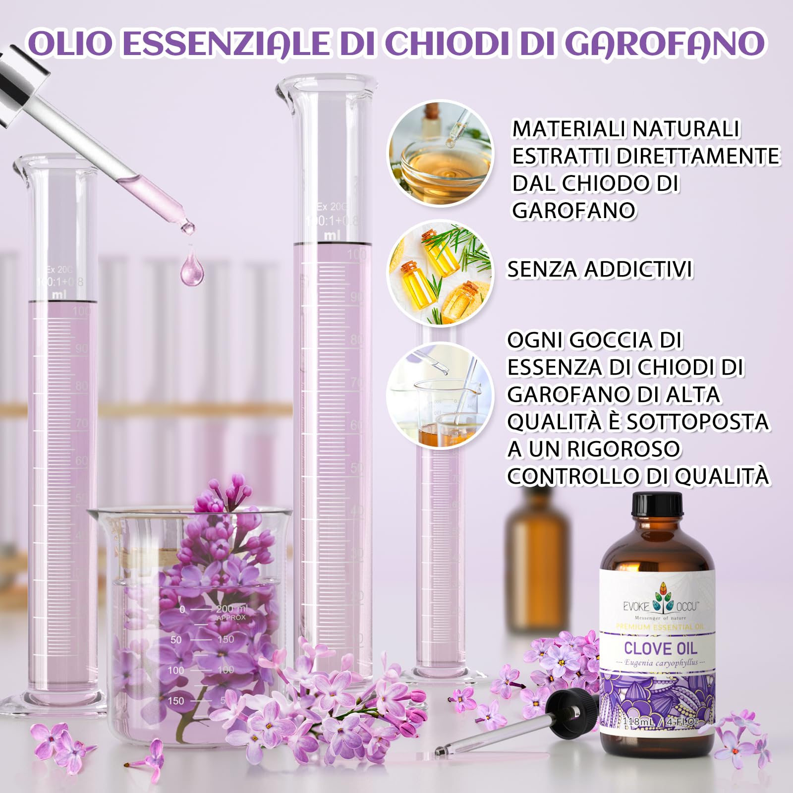 EVOKE OCCU Olio Essenziale Chiodi di Garofano 118ml, per Denti, Gengive, Mal di Denti, Cura dei Capelli, Aromaterapia, Diffusore, Pelle