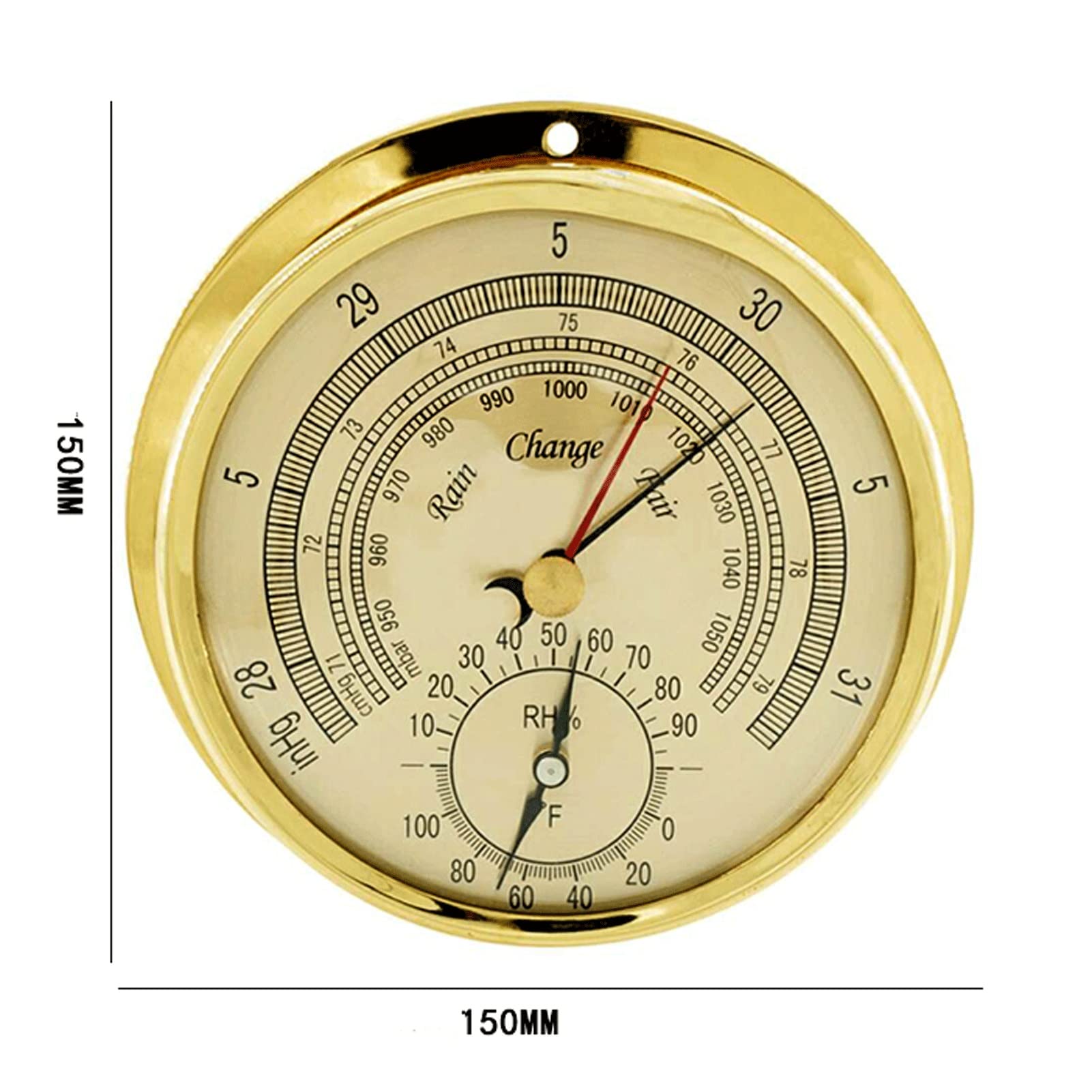 Barometer, Traditionelles Barometer mit Zifferblatt und Temperatur- und Feuchtigkeitsanzeige