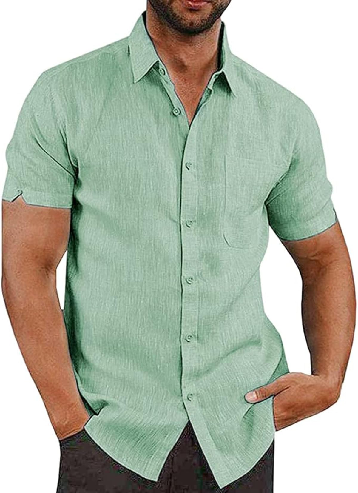 Friptspyg Leinenhemd Herren Hemd Kruzarm Baumwolle Leinen Hemden Regular Fit Freizeithemden Sommer Kurzarmhemd Casual Strandhemd mit Tasche