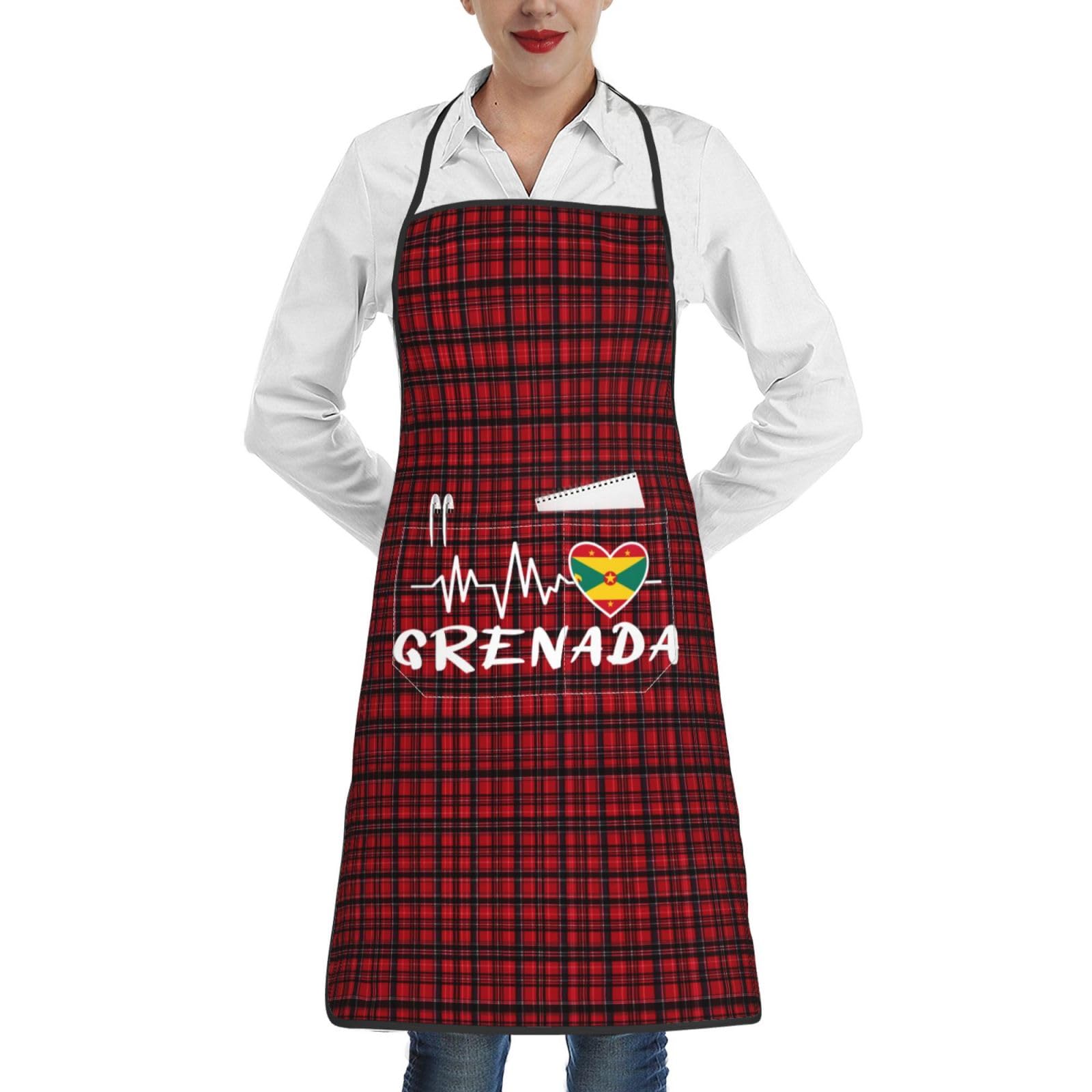 nopicsn Grenada Heartbeat Apron for cooking with Pockets Women Men Kitchen Chef Funny Aprons
